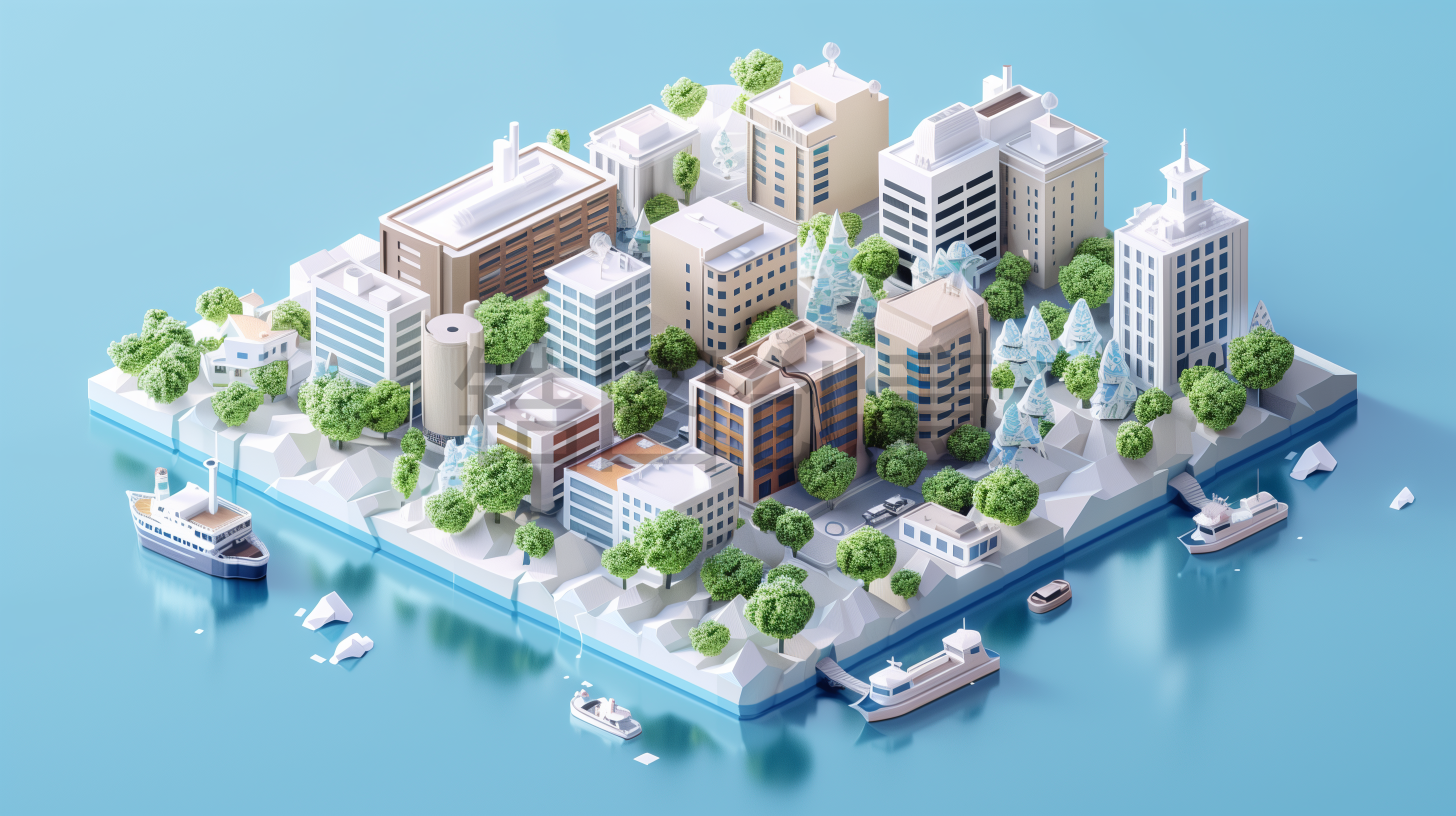 定设网- 3D白色模型的城市等距图