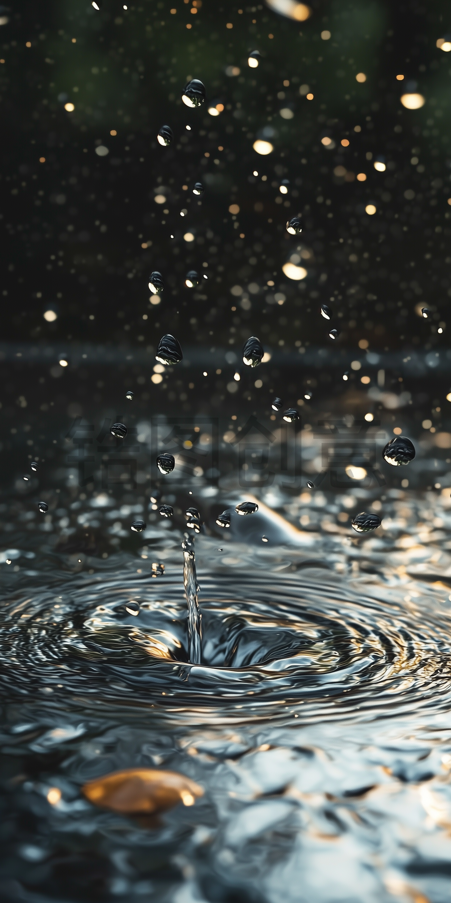 定设网-雨水落在地面上写实特写