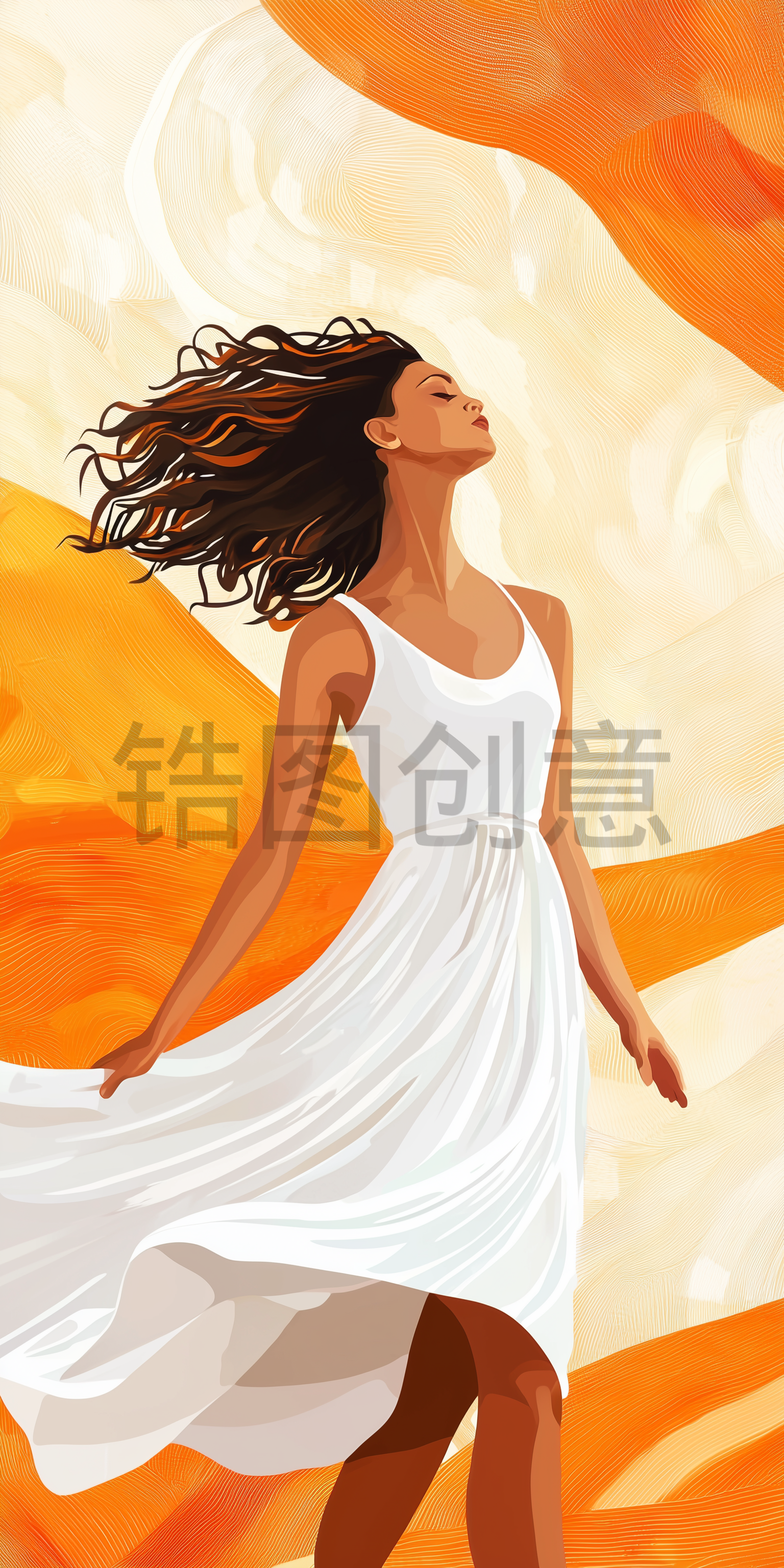 定设网-38妇女节女神节橙色白色插画扁平创意海报