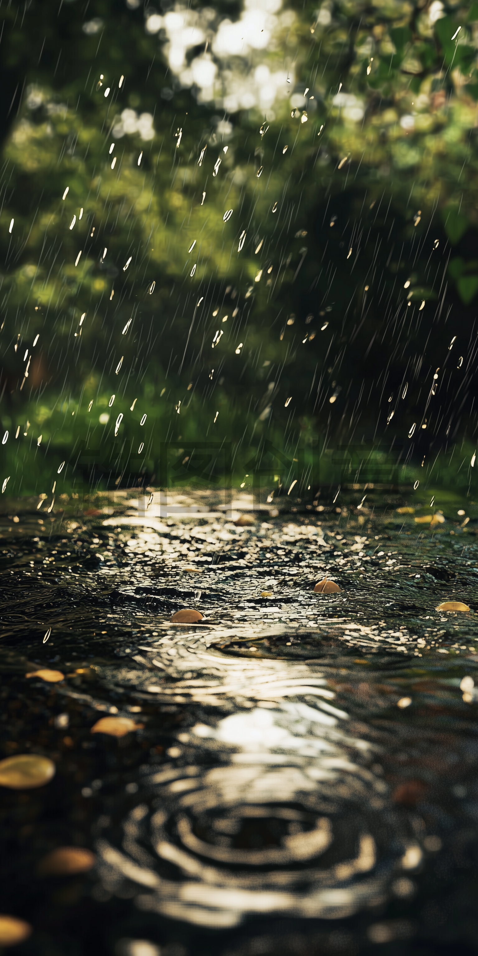 定设网-雨水落在地面上写实特写