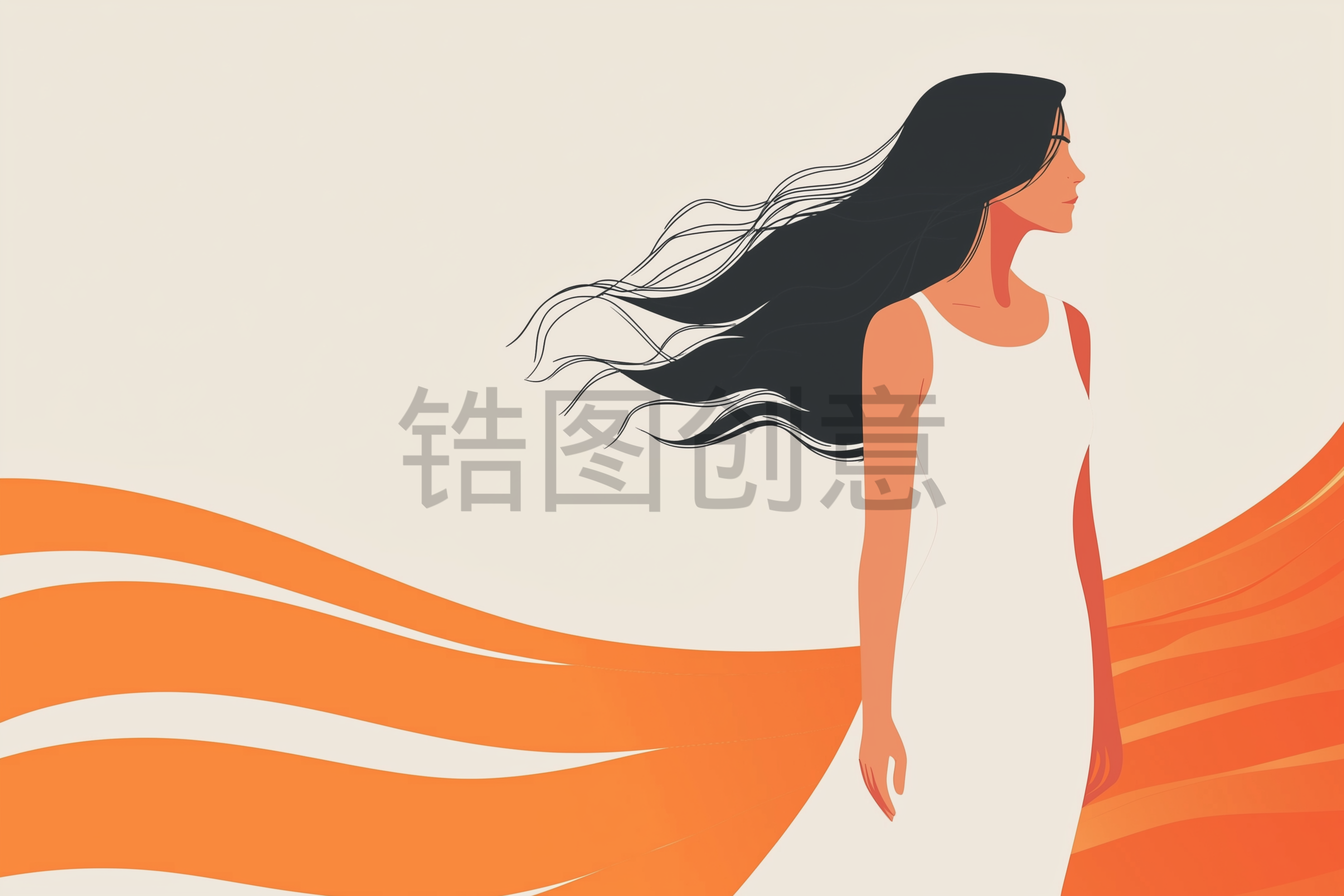 定设网-妇女节长发女性简约扁平插画素材