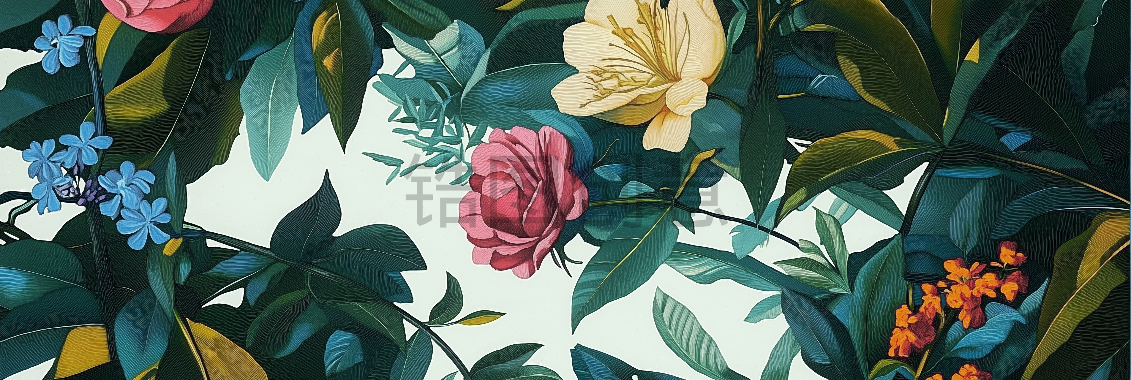 定设网-复古花卉油画花朵绿植绿叶素材背景