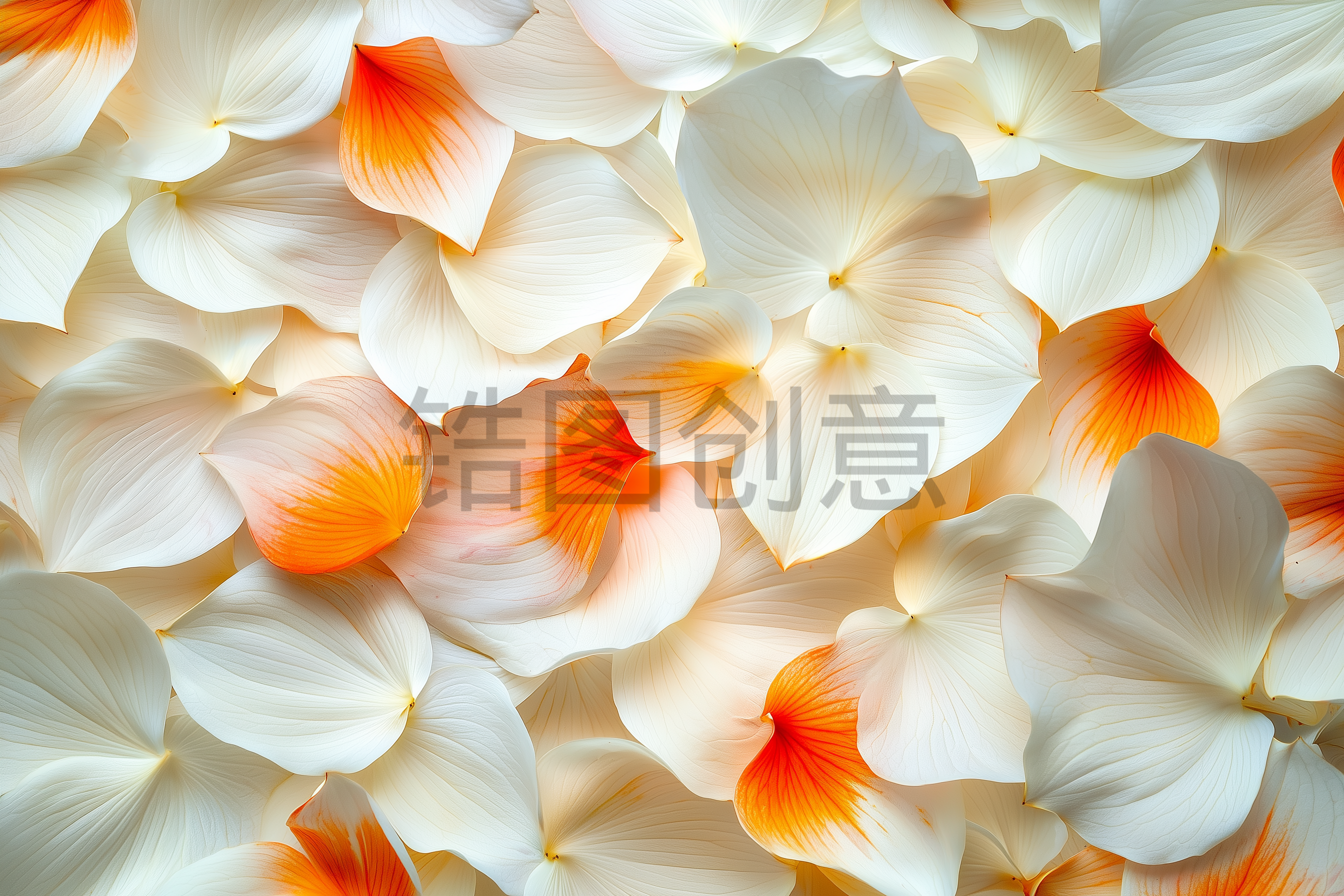 定设网-白色花瓣带有橙色花朵平铺画面背景