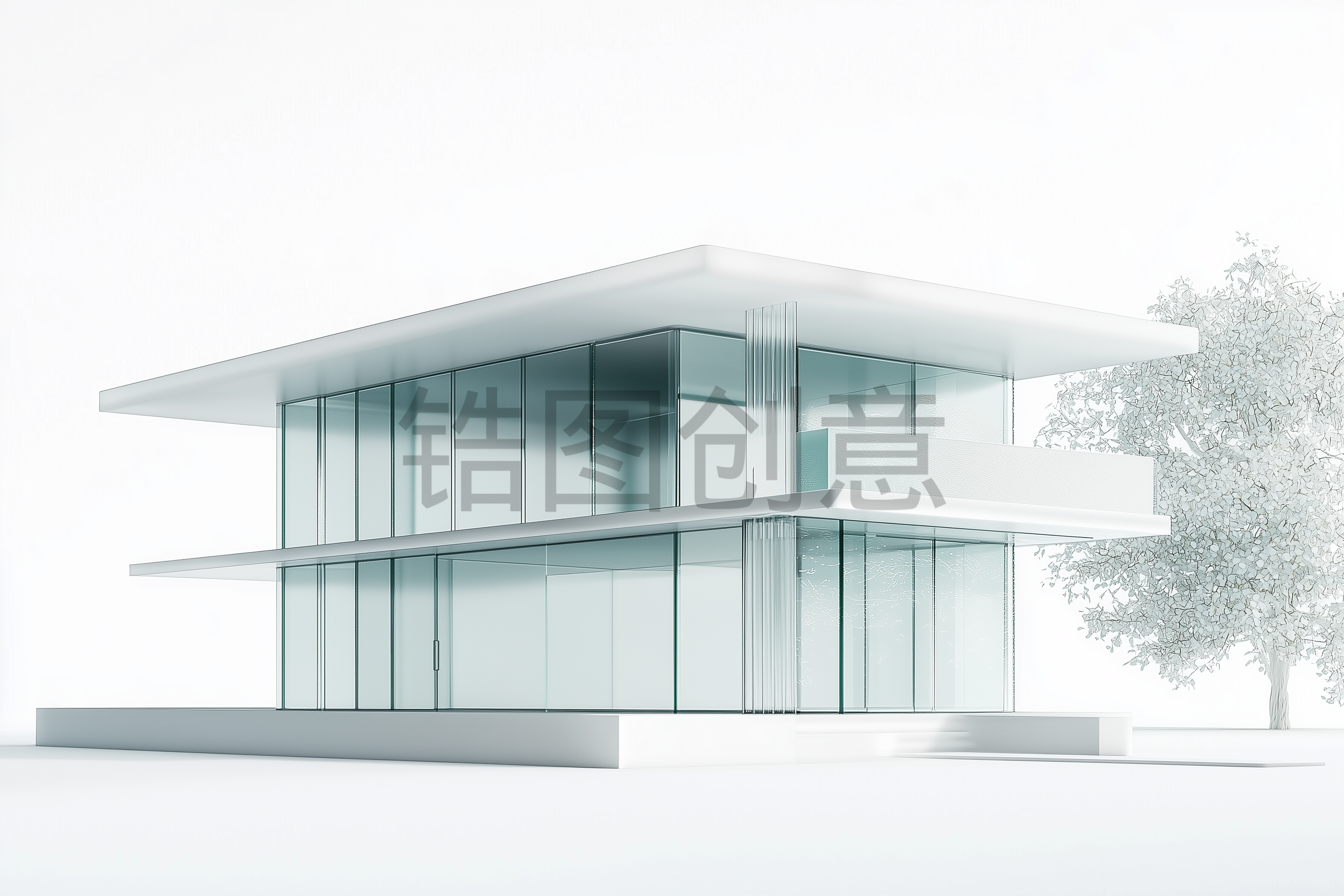 定设网-建筑系列通用蓝色建筑简约3d模型