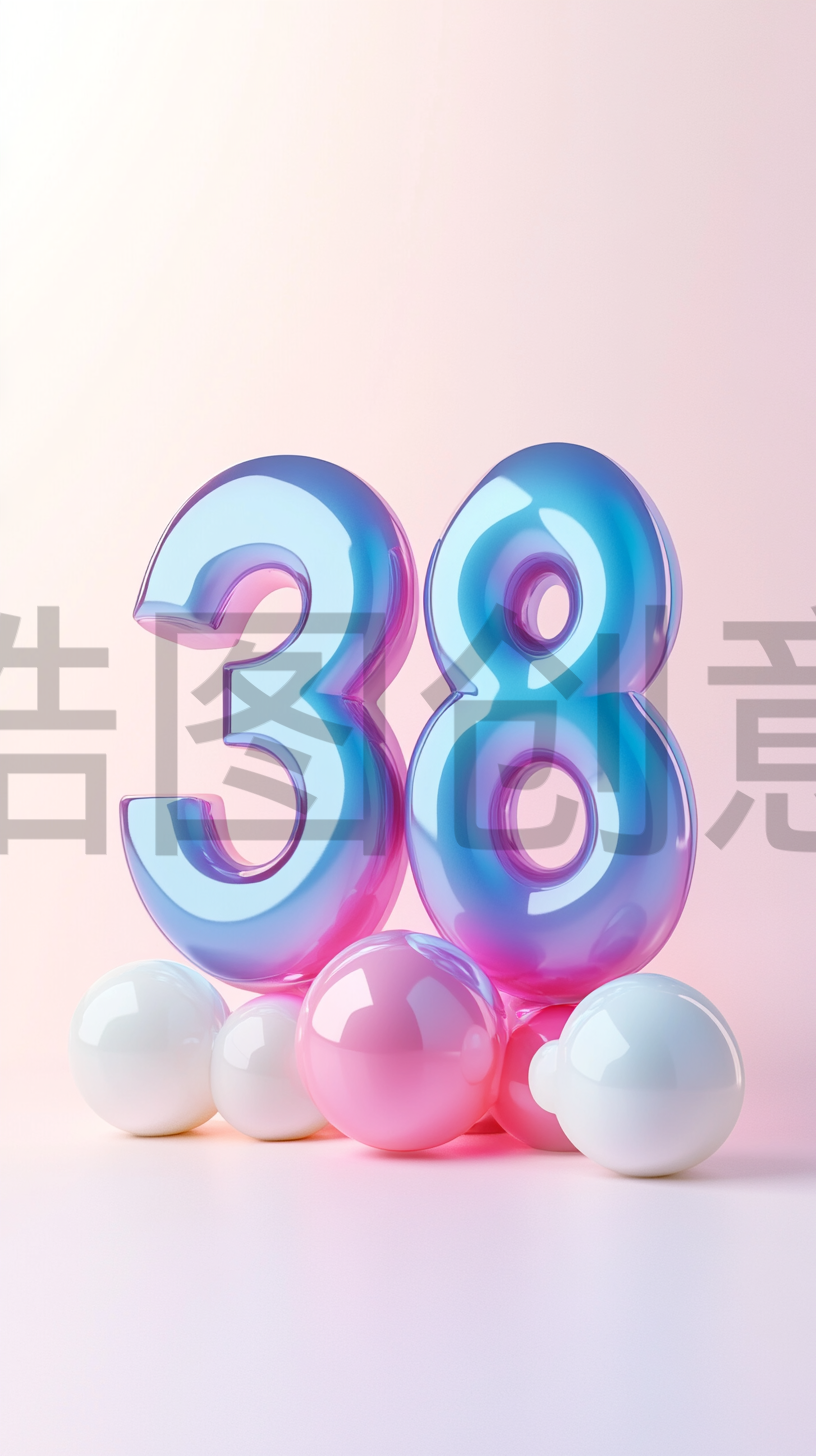定设网-3d立体数字38浪漫风格粉色色调背景
