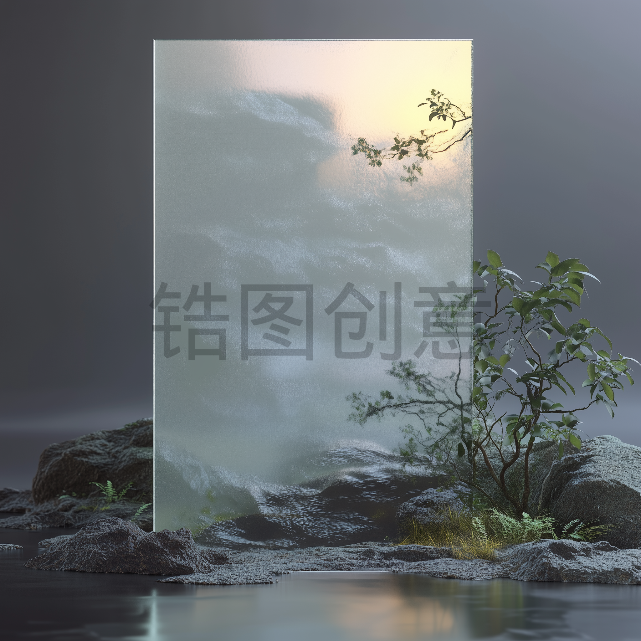 定设网-电商场景搭建写实水中石头景观背景