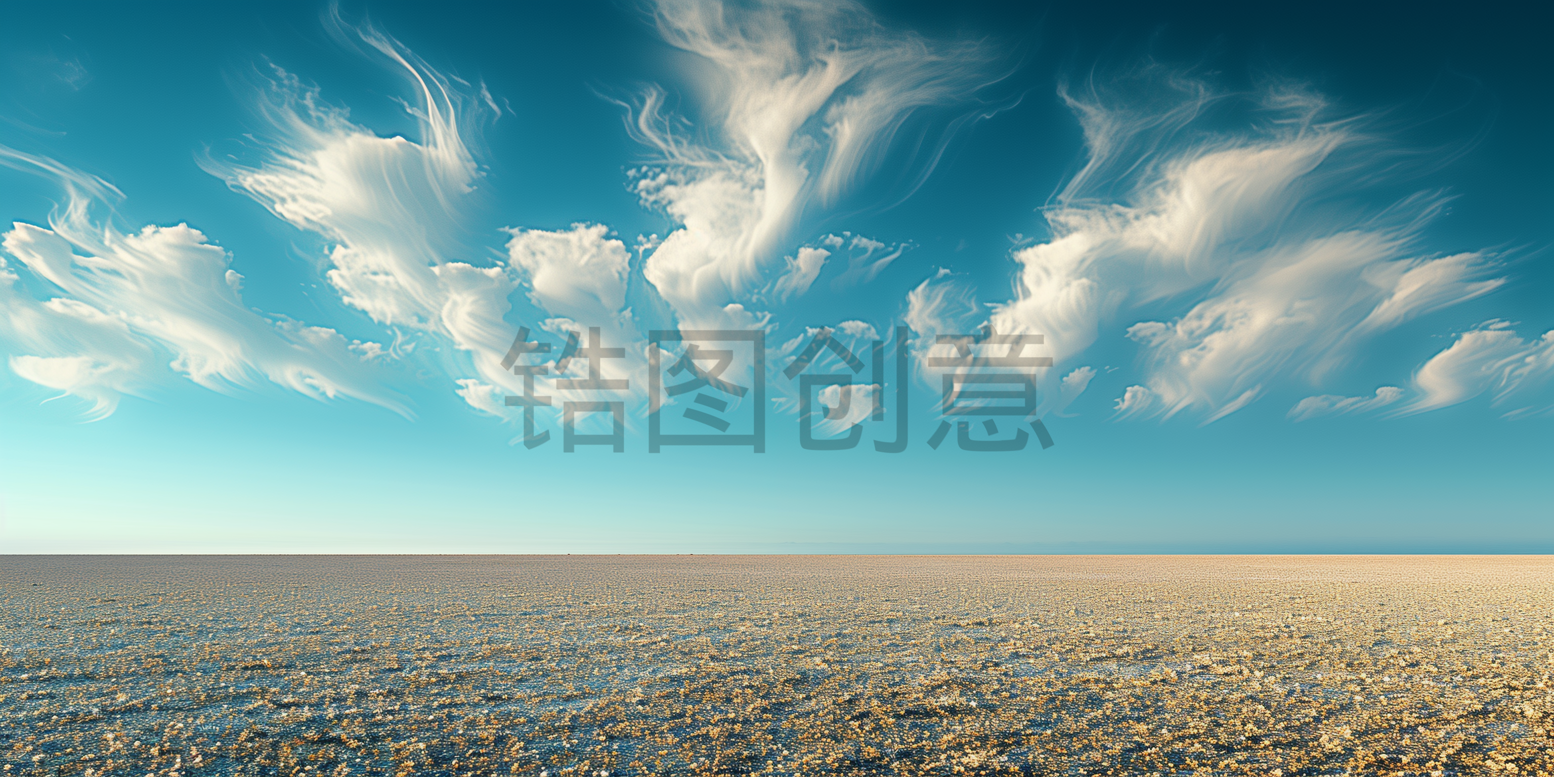 定设网-蓝天白云下空旷的写实场地背景