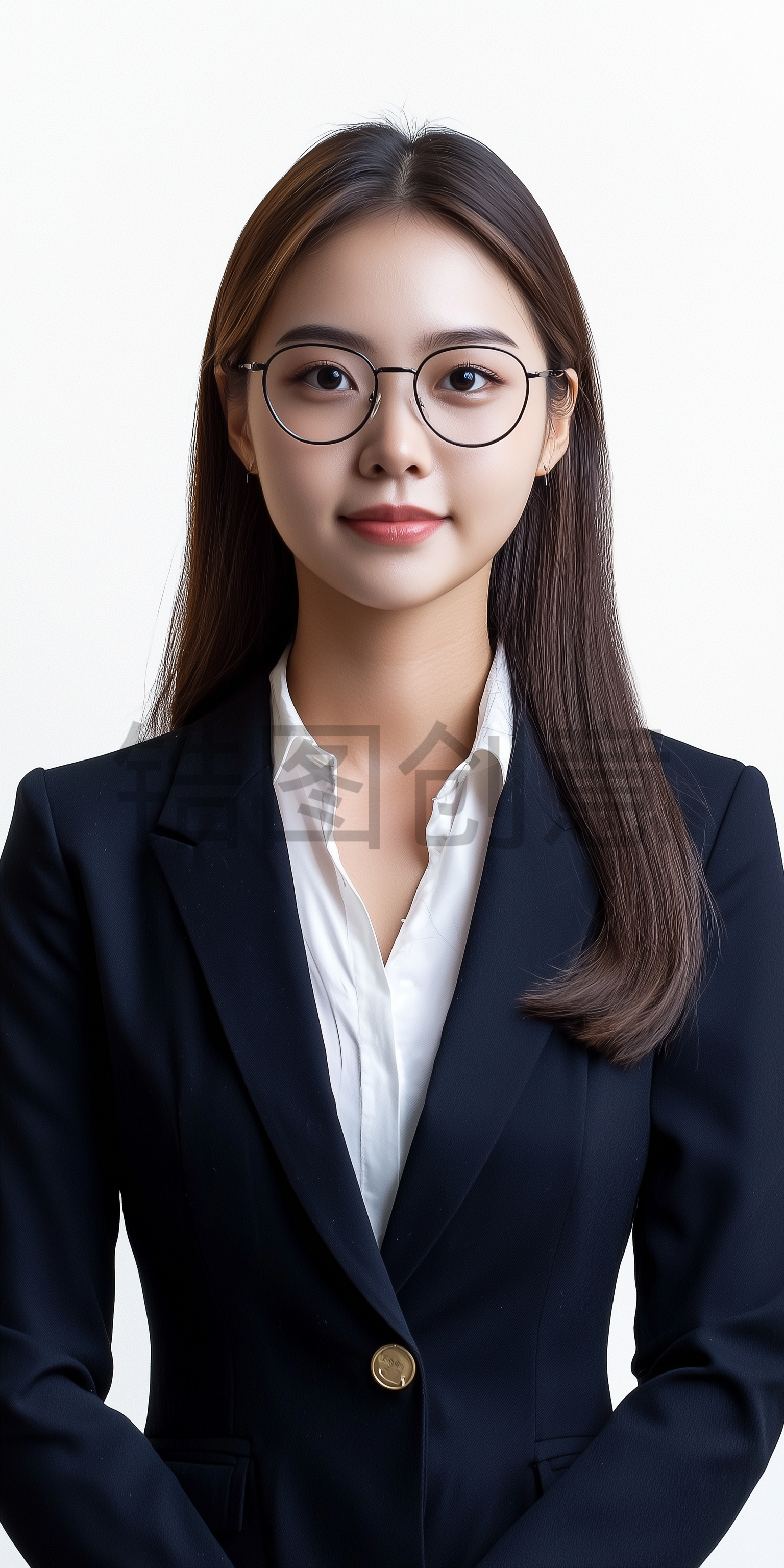 定设网-戴眼镜职业服装的年轻长发女性写实照片