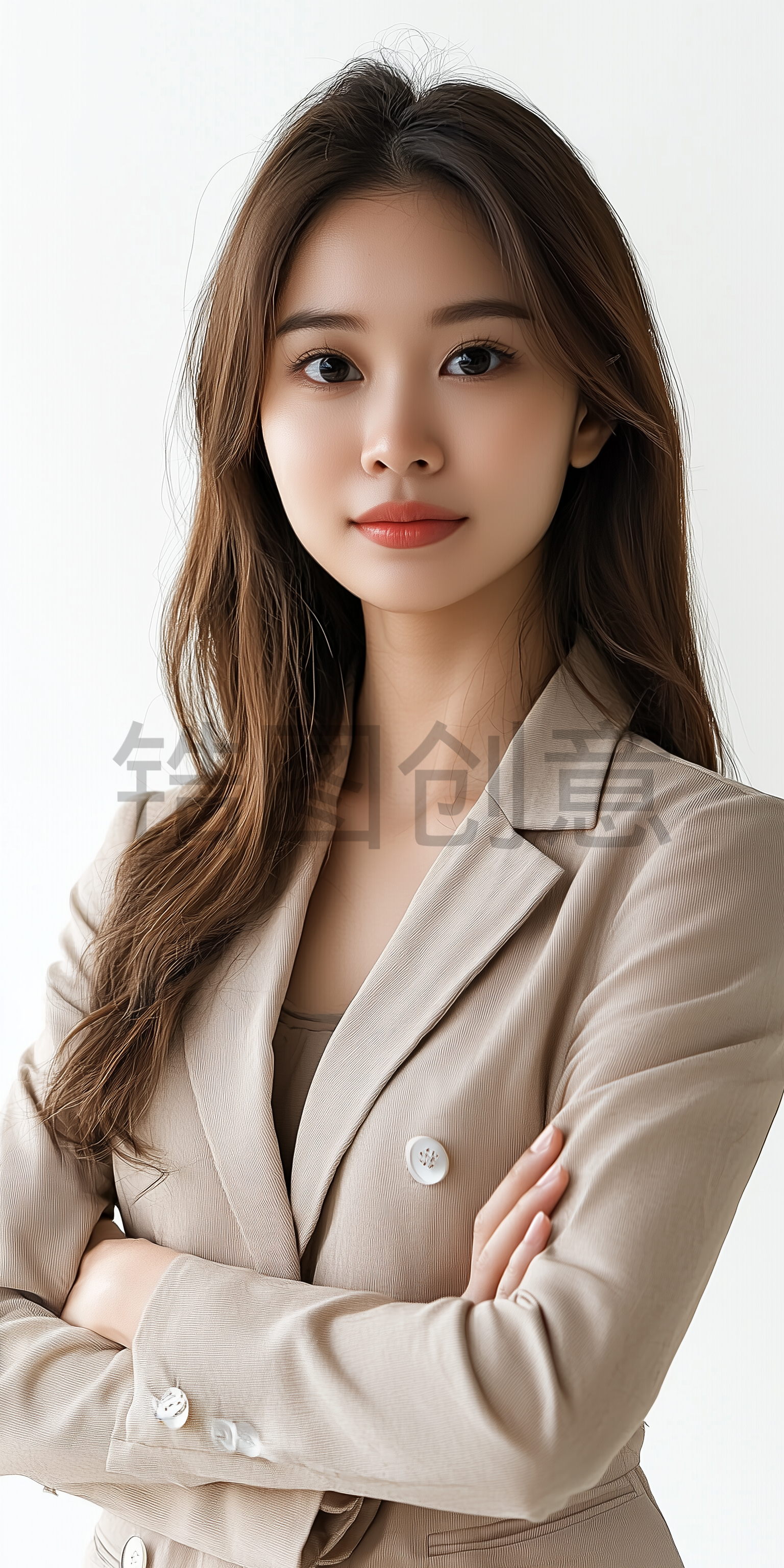 定设网-穿着职业服装的年轻长发女性写实照片