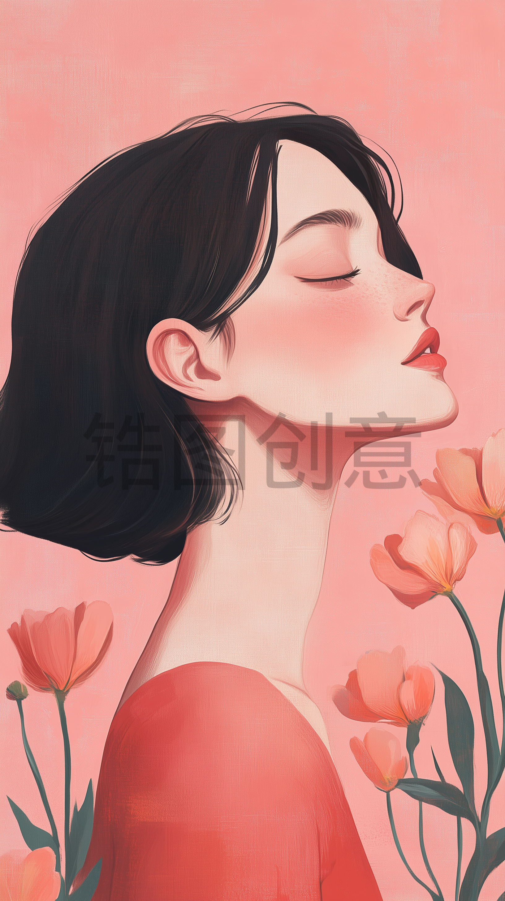 定设网-年轻女性插画背景