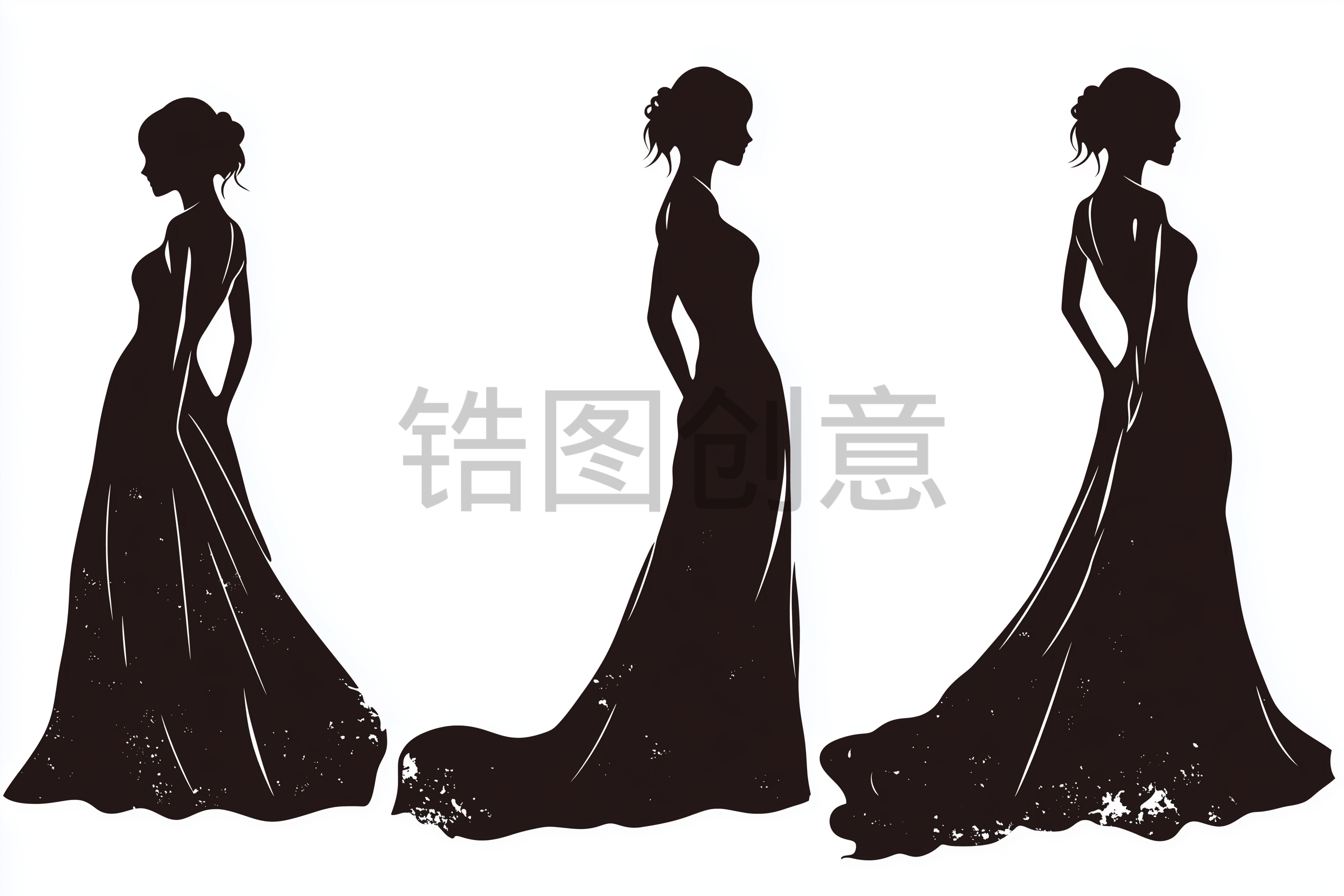 定设网-穿礼服裙子女人简约剪影元素
