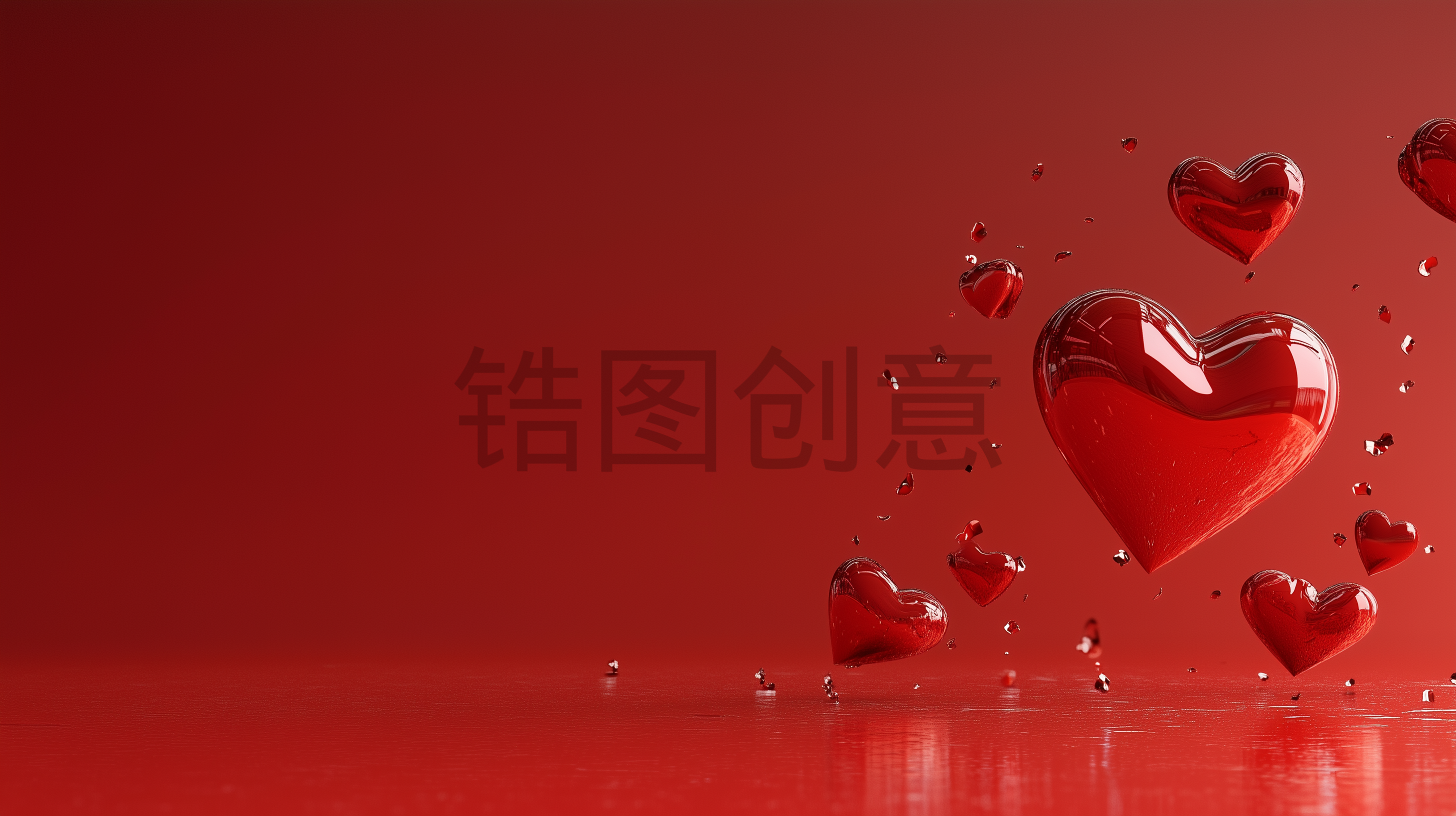 定设网-红色质感3d爱心渐变背景图片素材