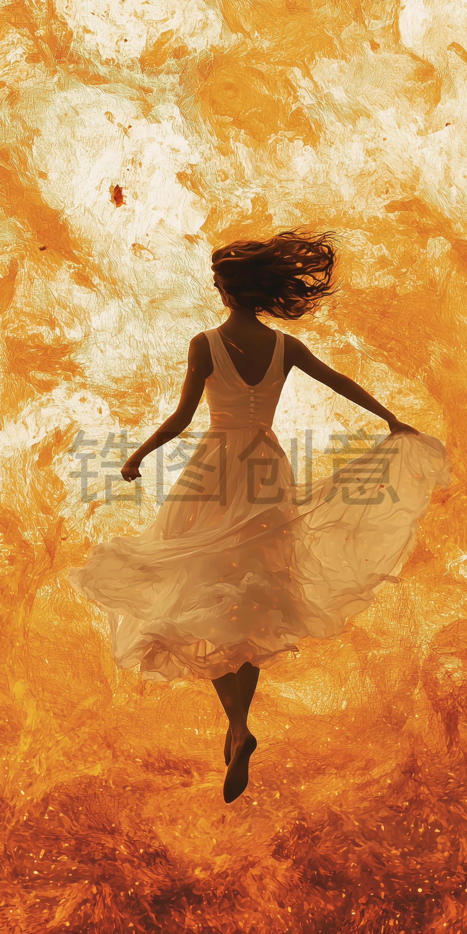 定设网-数字艺术长裙女生背影女神节母亲节唯美意境水彩质感背景