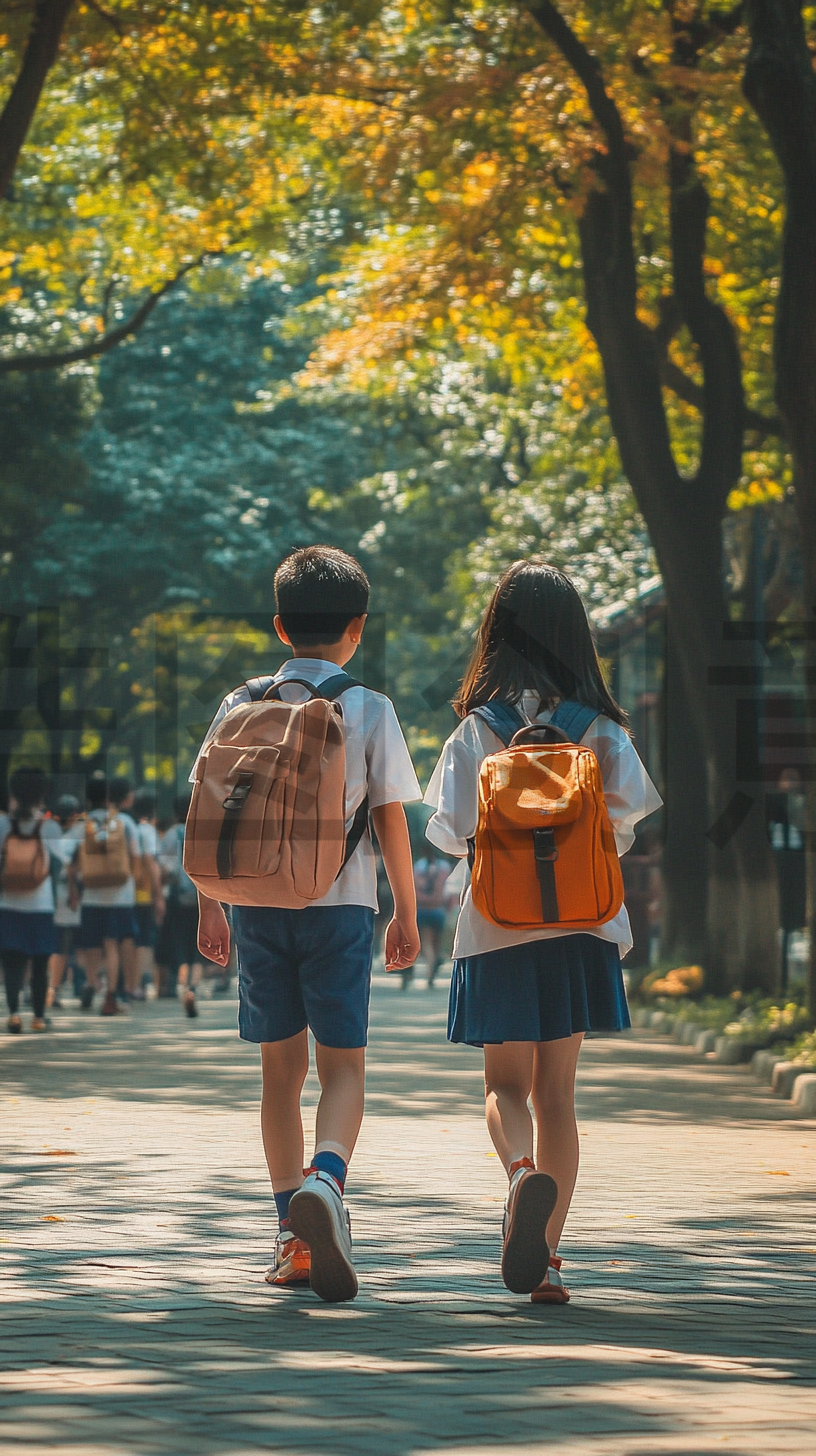 定设网-开学季学生背着书包上学学习校园教育成长背影