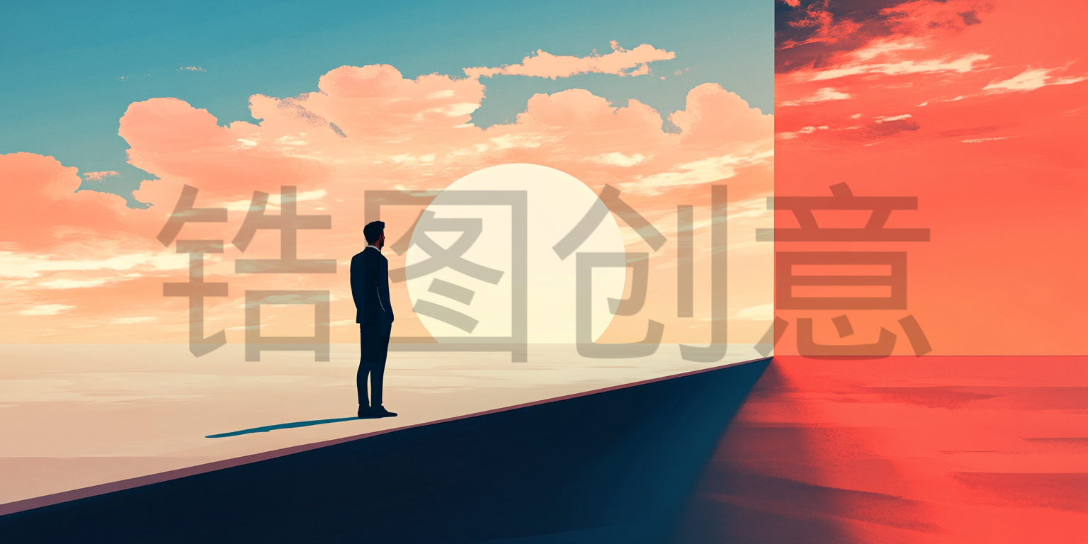 定设网-商务男士站在大空间中卡通插画背景