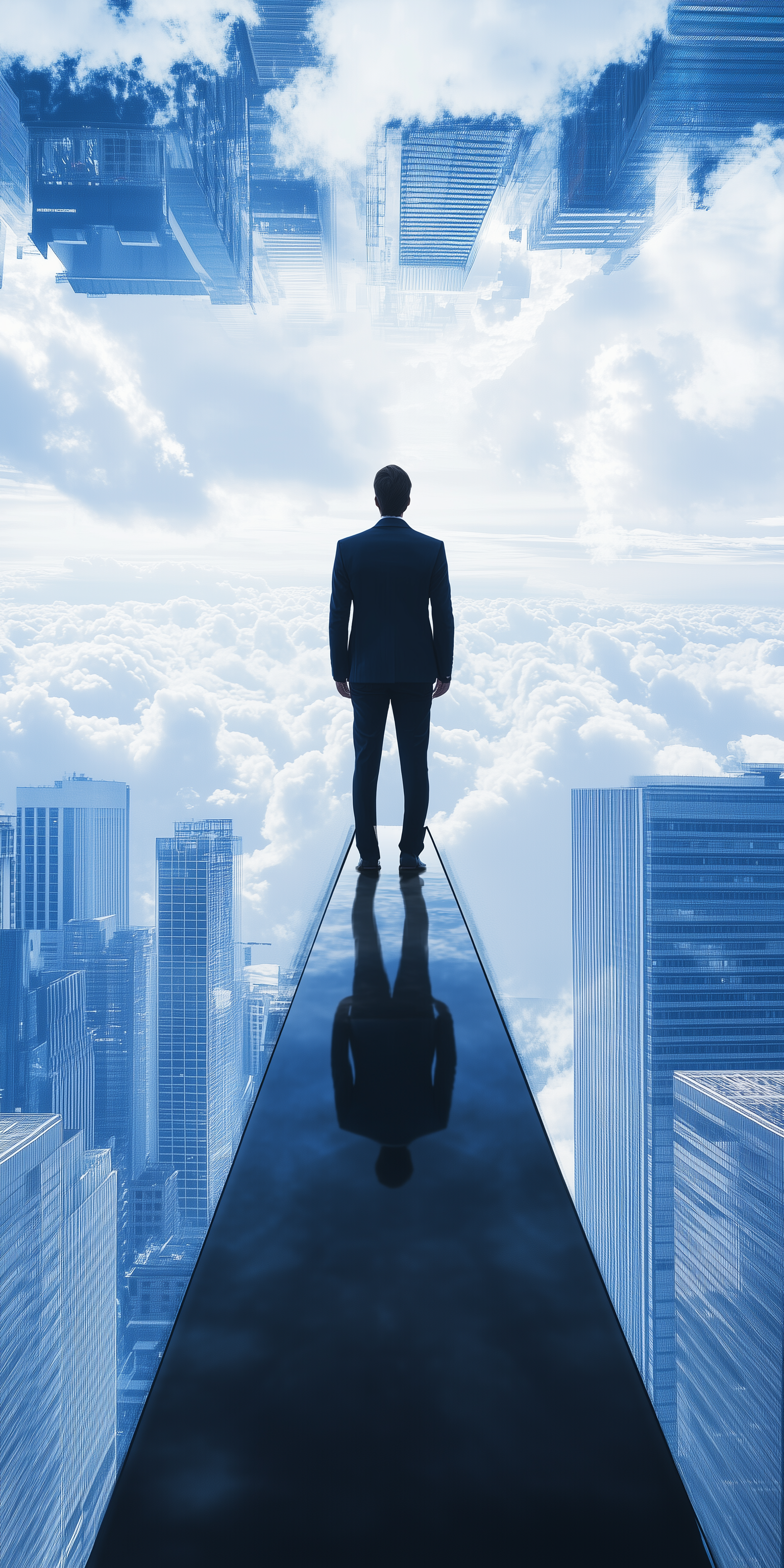 定设网-数字艺术商务男士俯瞰城市创意商务办公背景素材