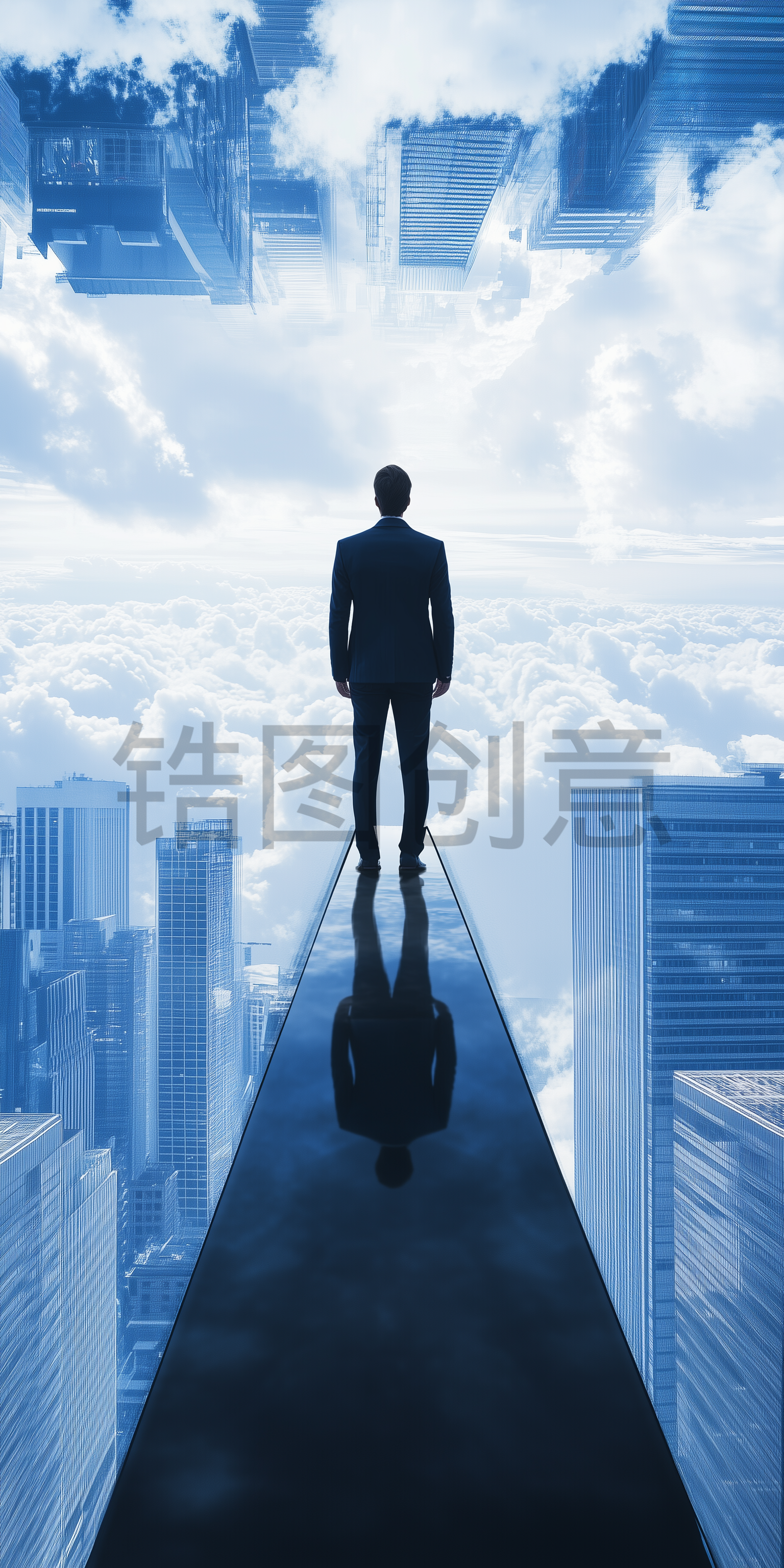 定设网-数字艺术商务男士俯瞰城市创意商务办公背景素材