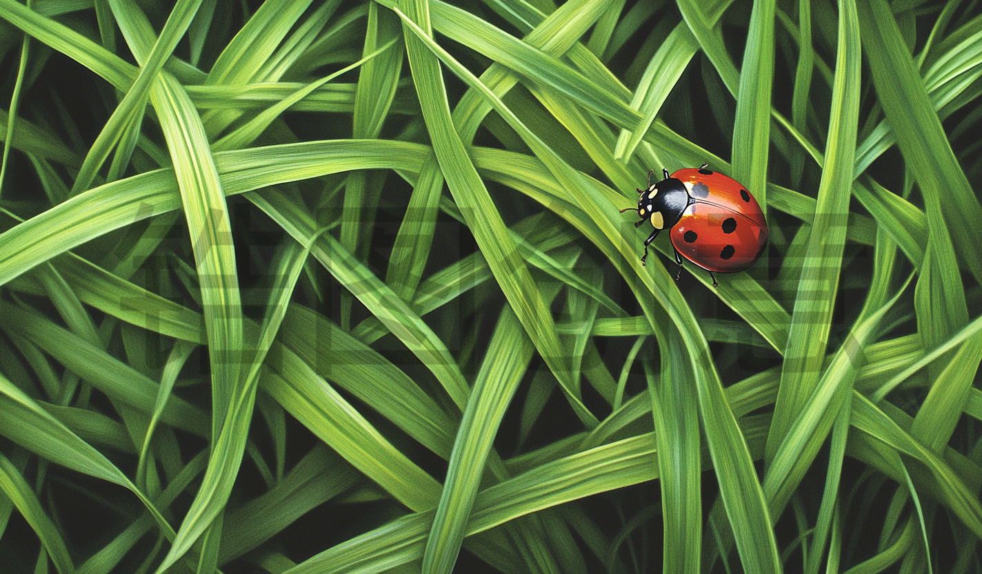 定设网-惊垫七星瓢虫昆虫在绿植下组合背景