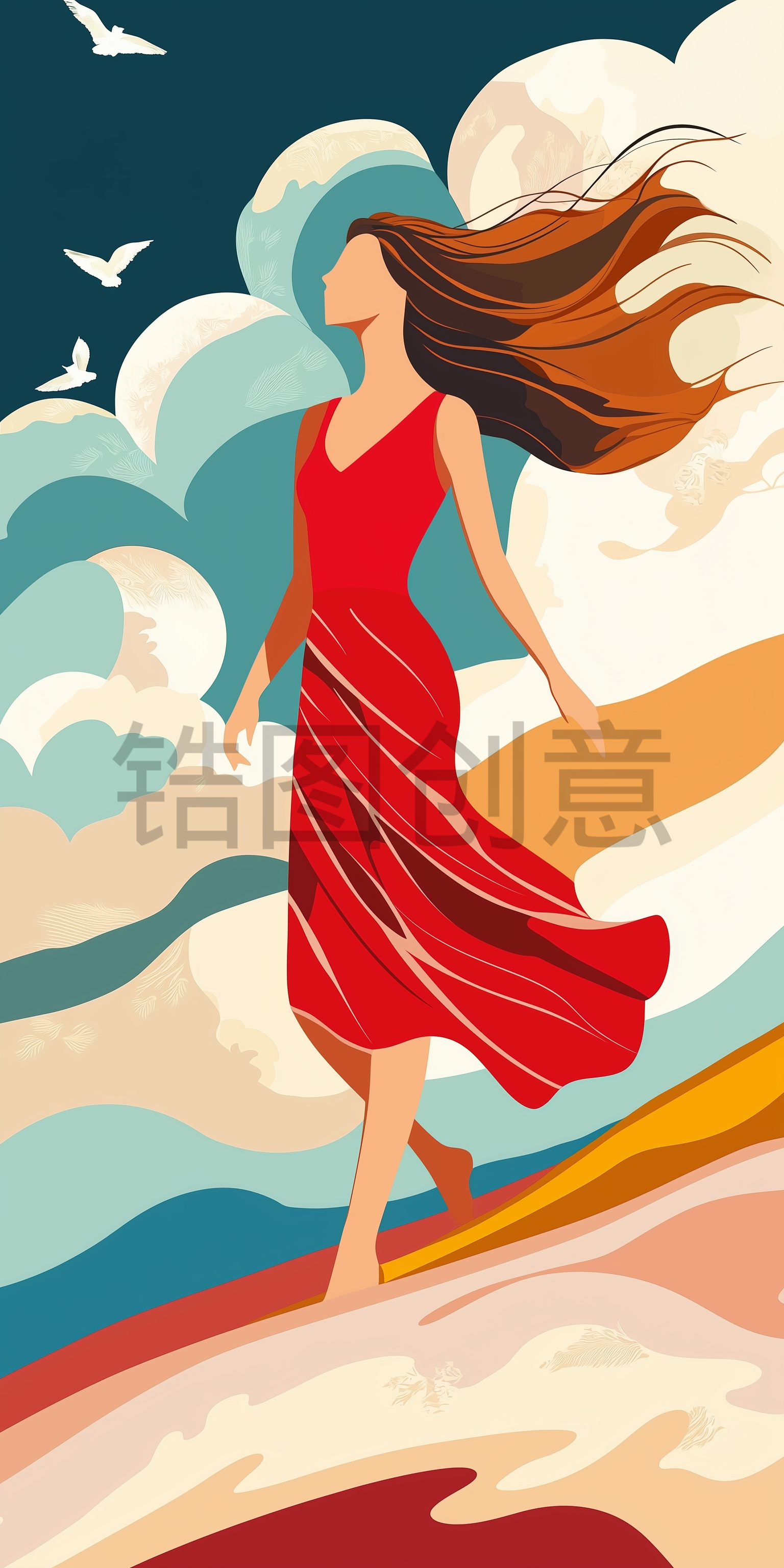 定设网-女神节母亲节简约卡通插画背景