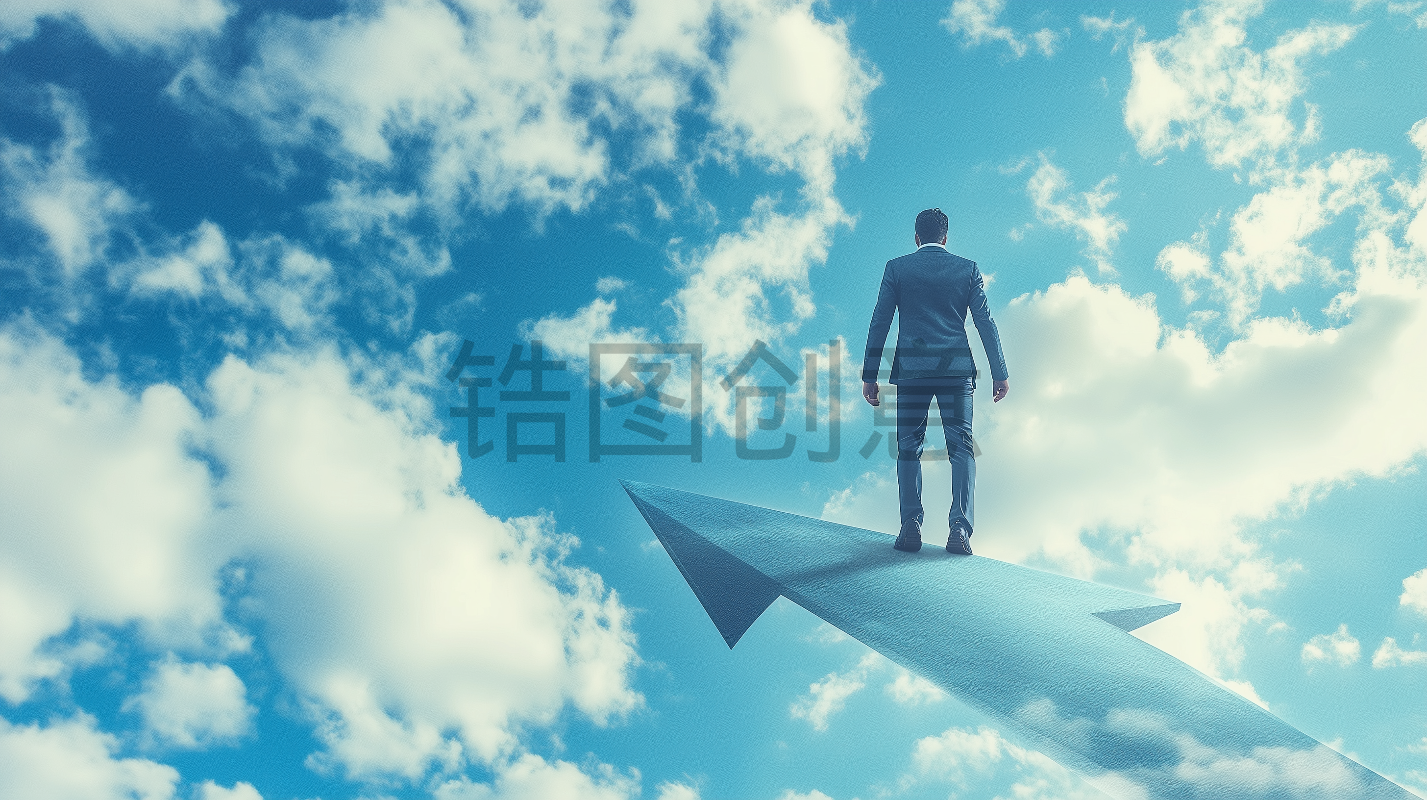 定设网-商人商务男士站在箭头上创意商务办公背景素材_copy