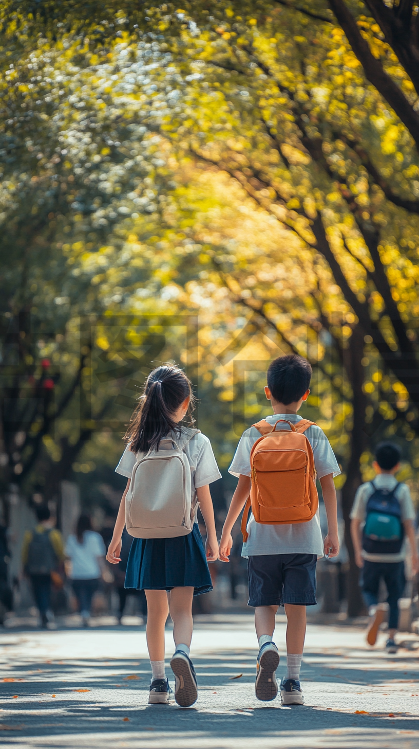 定设网-开学季学生背着书包上学学习校园教育成长背影