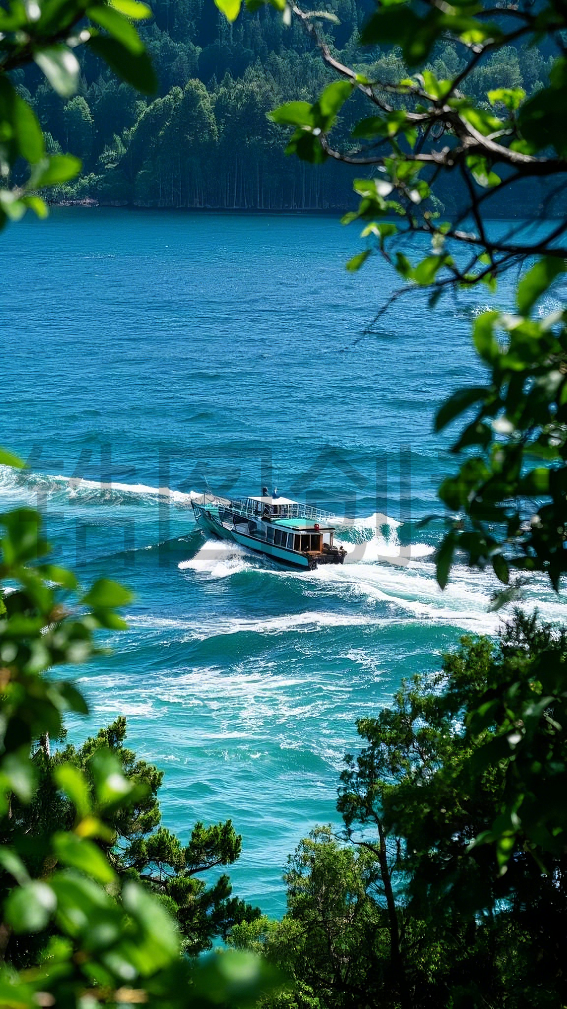 定设网-写实湖面上船航行船只前行自然背景