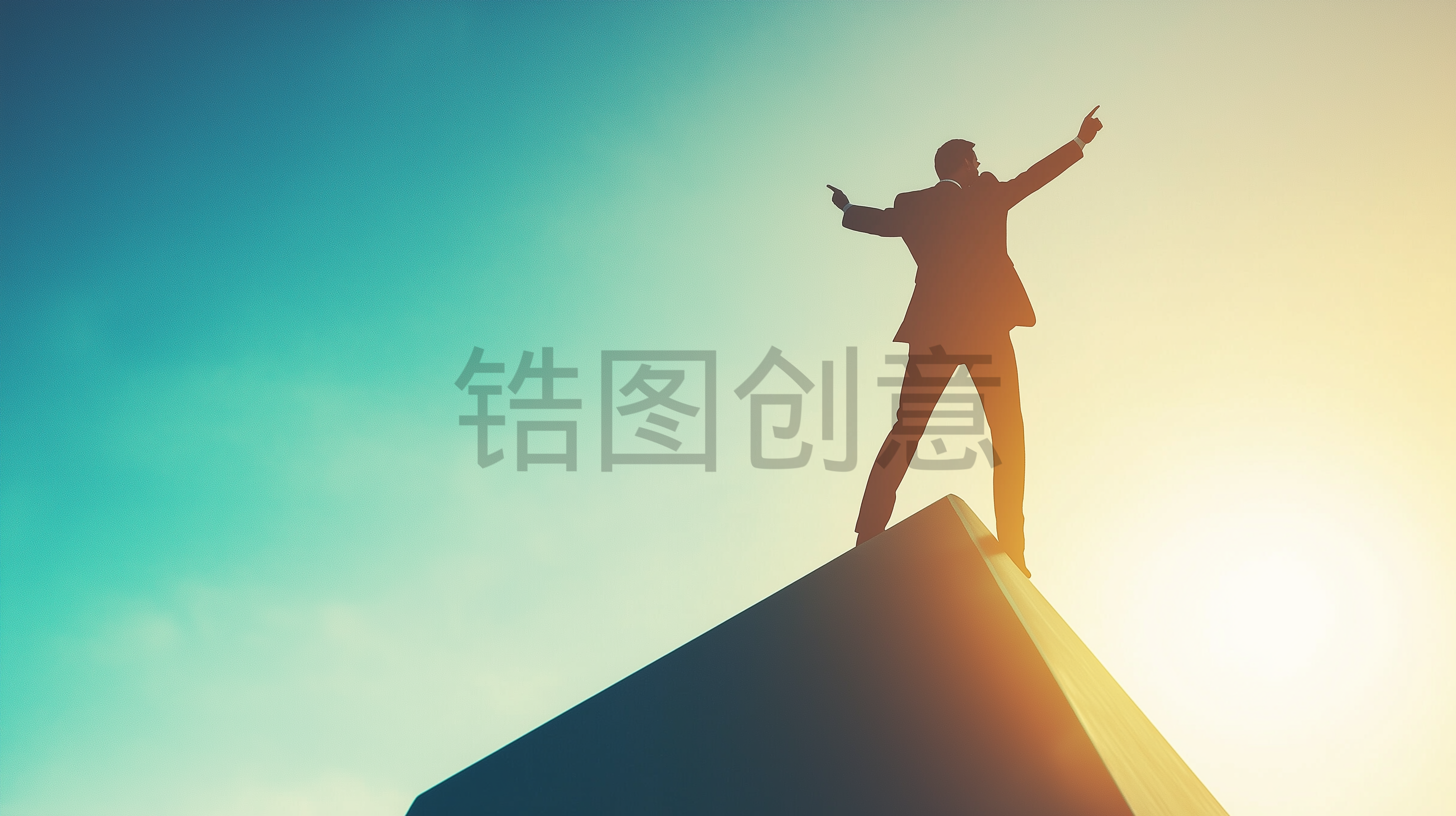 定设网-商人商务男士站在金字塔上创意商务办公背景素材