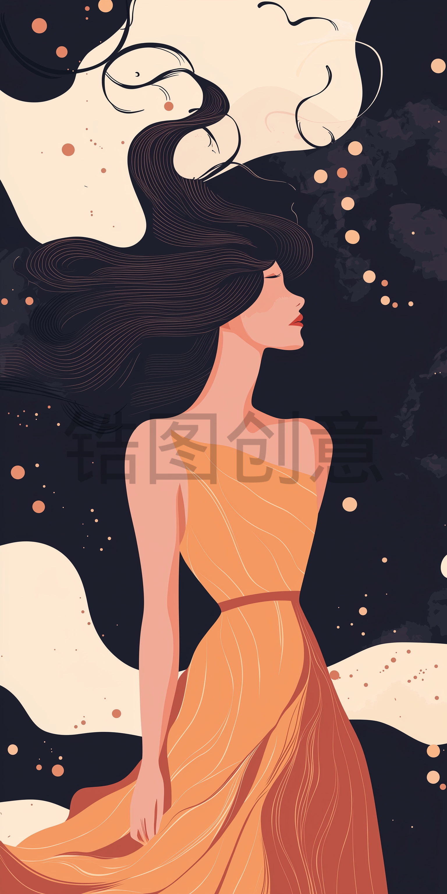 定设网-女生女神节母亲节简约卡通插画背景