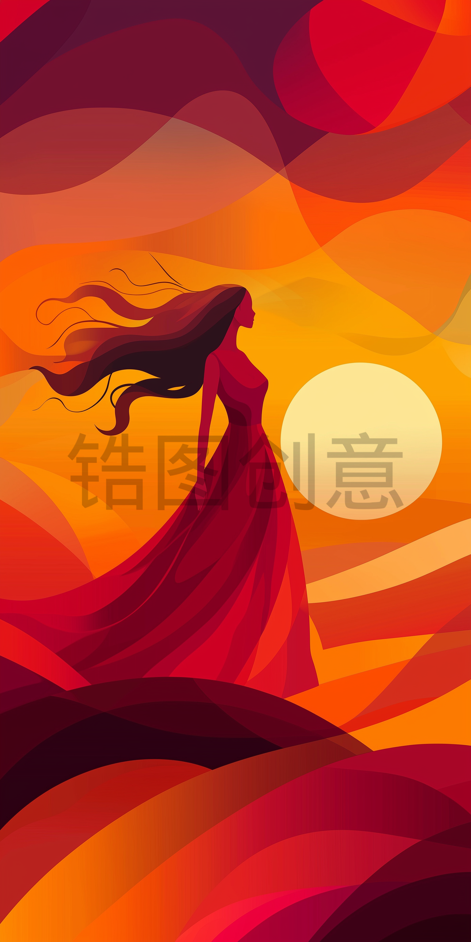 定设网-38妇女节女神节节日橙色卡通插画背景素材