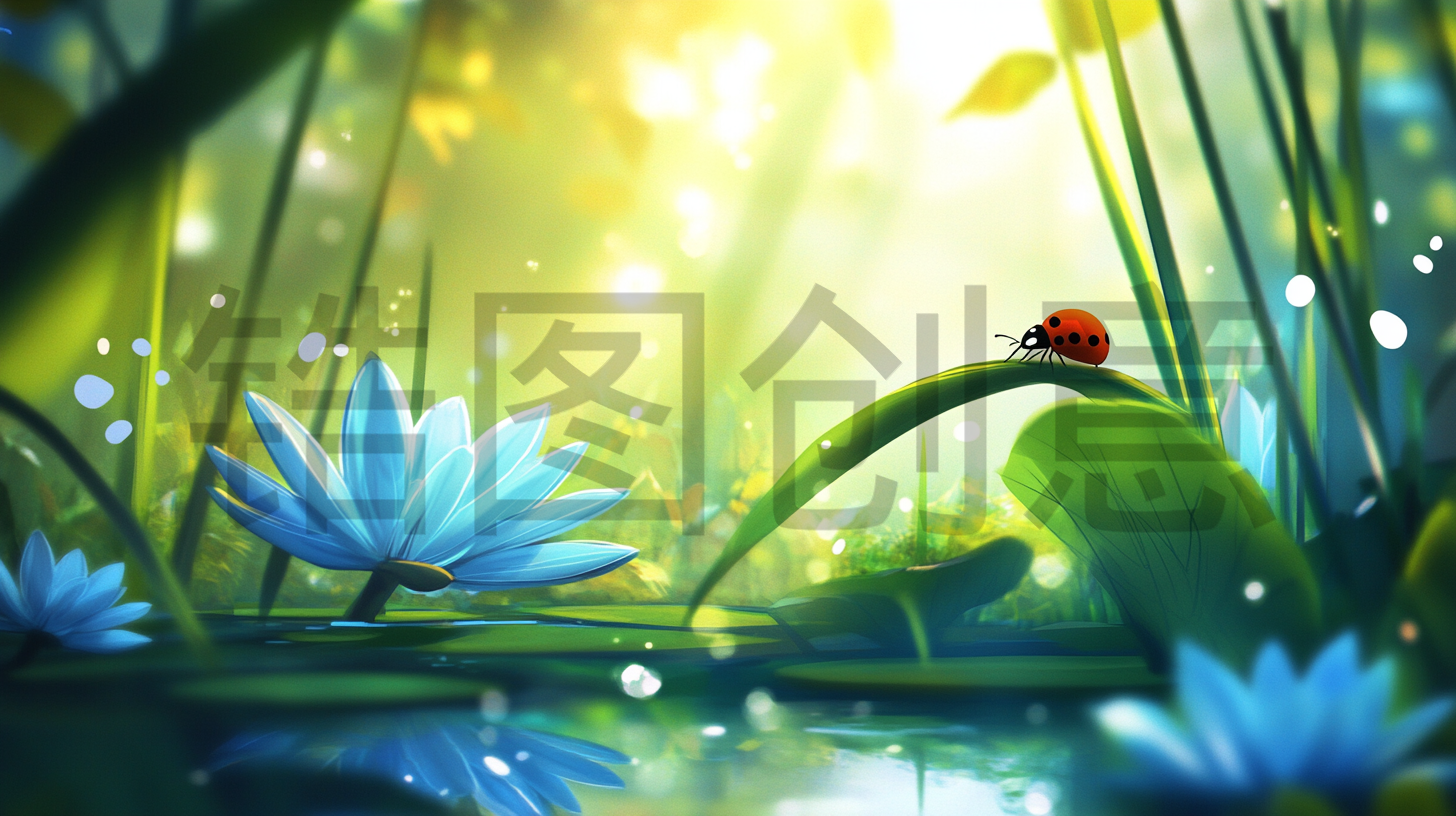 定设网-惊垫七星瓢虫昆虫自然绿植插画场景背景