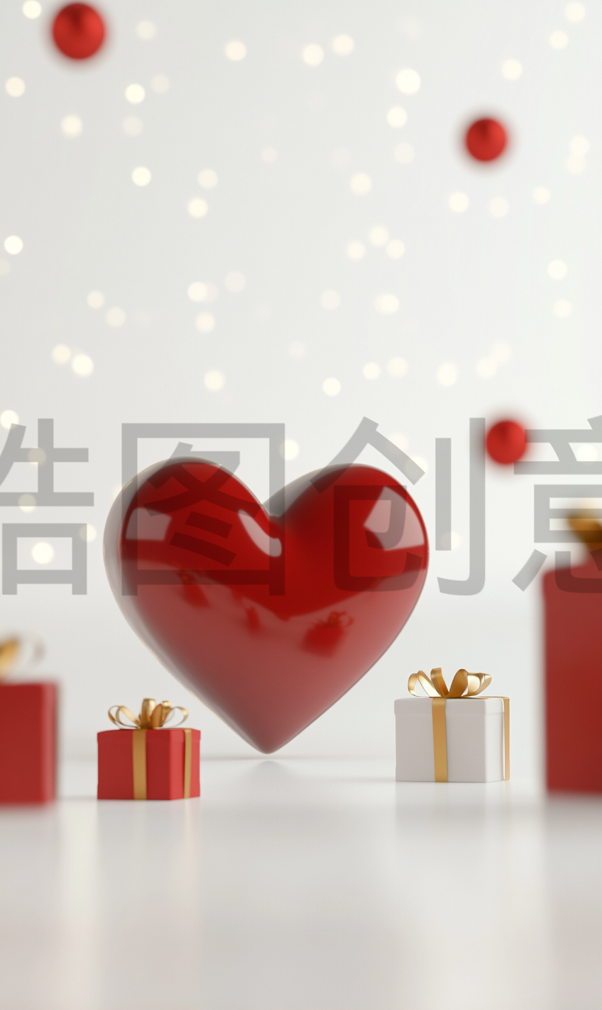 定设网-情人节俯视促销活动3d立体红色爱心礼物礼盒简约背景
