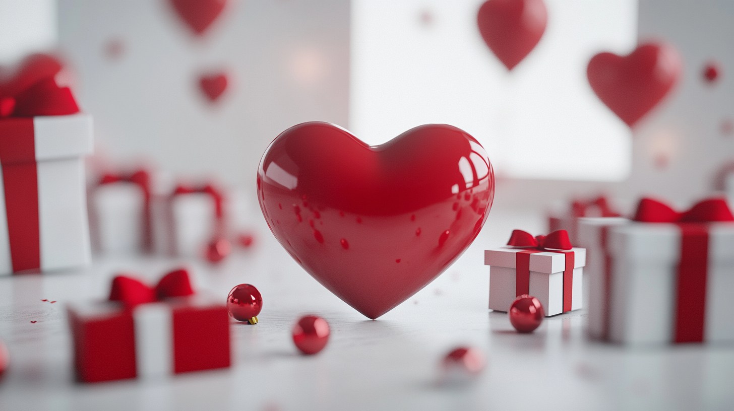 定设网-情人节3d立体红色爱心礼物礼盒空间背景