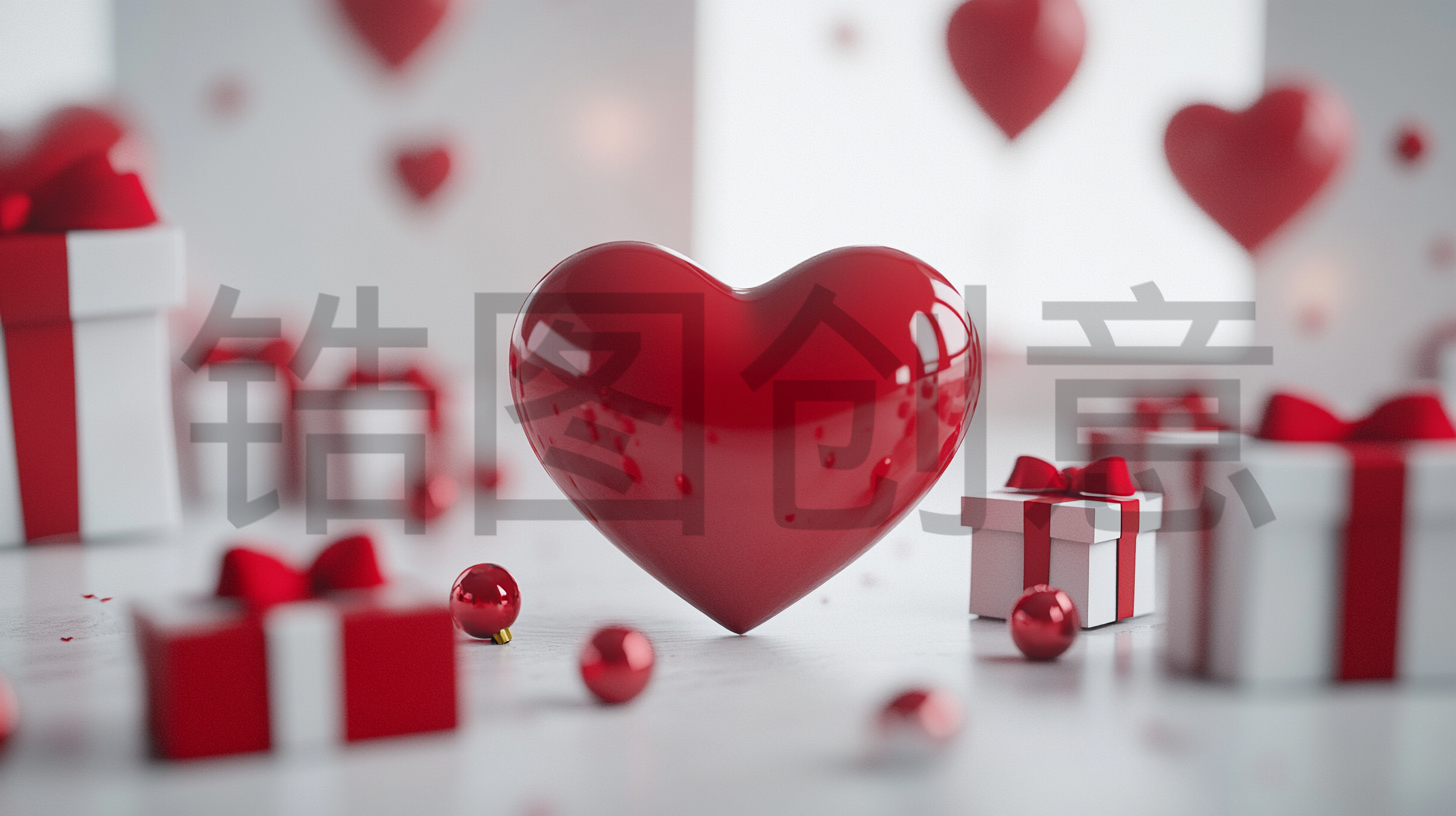 定设网-情人节3d立体红色爱心礼物礼盒空间背景