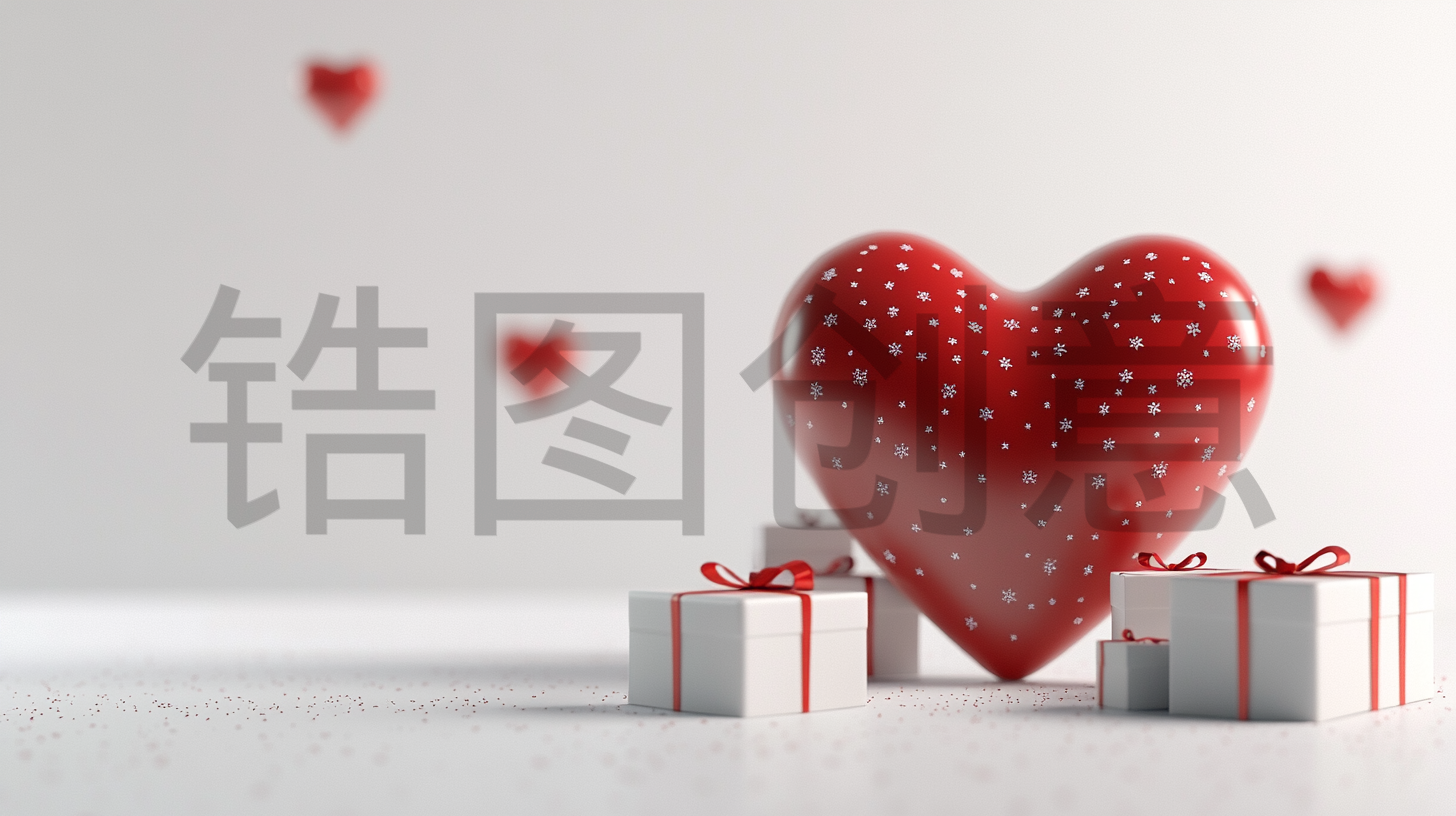 定设网-情人节促销活动3d立体红色爱心礼物礼盒简约背景