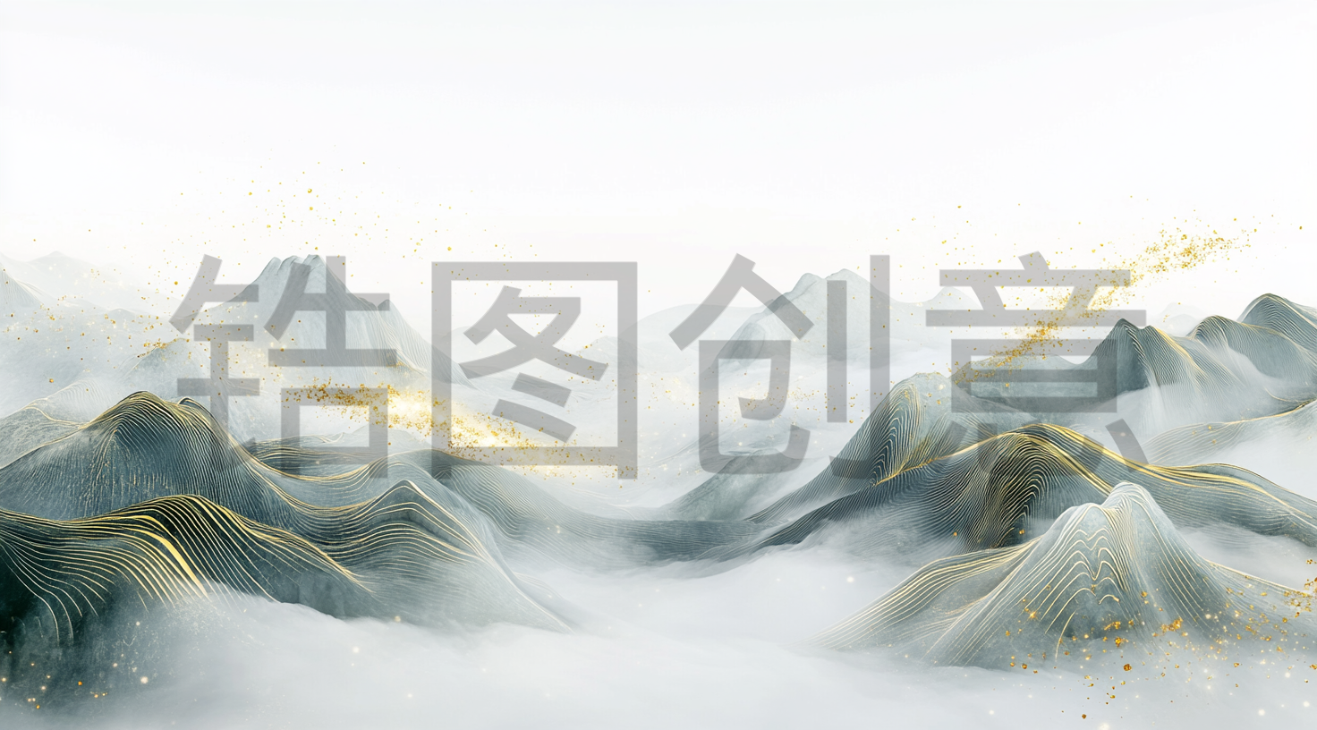 定设网-3D中式山水绿色背景素材