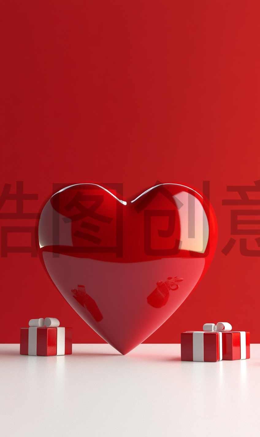 定设网-红色促销活动3d立体爱心礼物礼盒产品简约背景