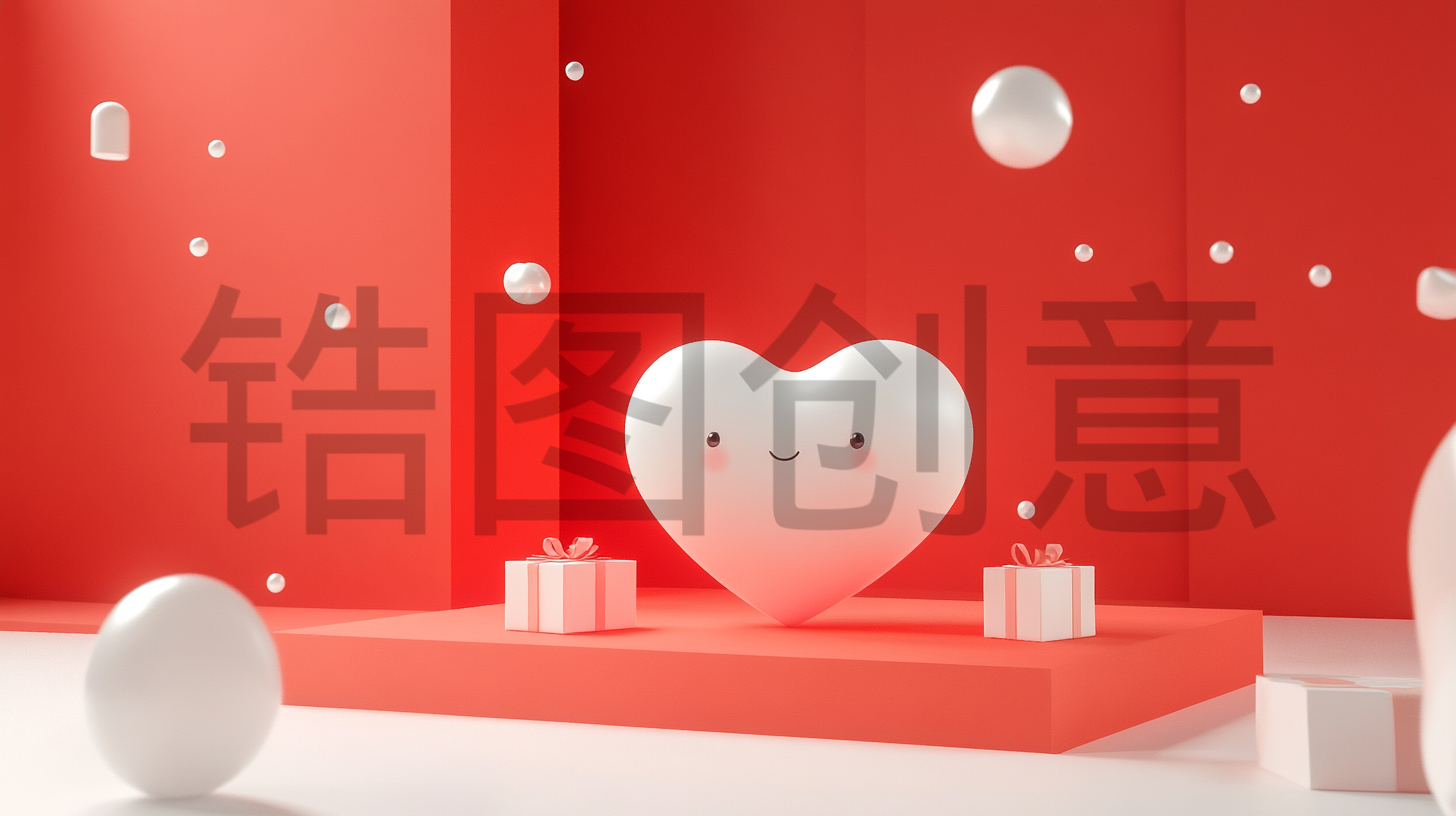 定设网-情人节促销活动3d立体可爱爱心礼物礼盒简约背景