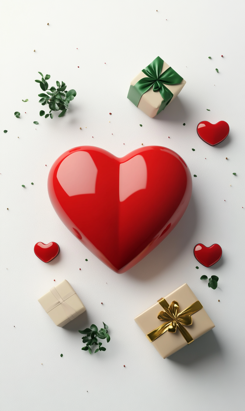 定设网-情人节俯视促销活动3d立体红色爱心礼物礼盒简约背景