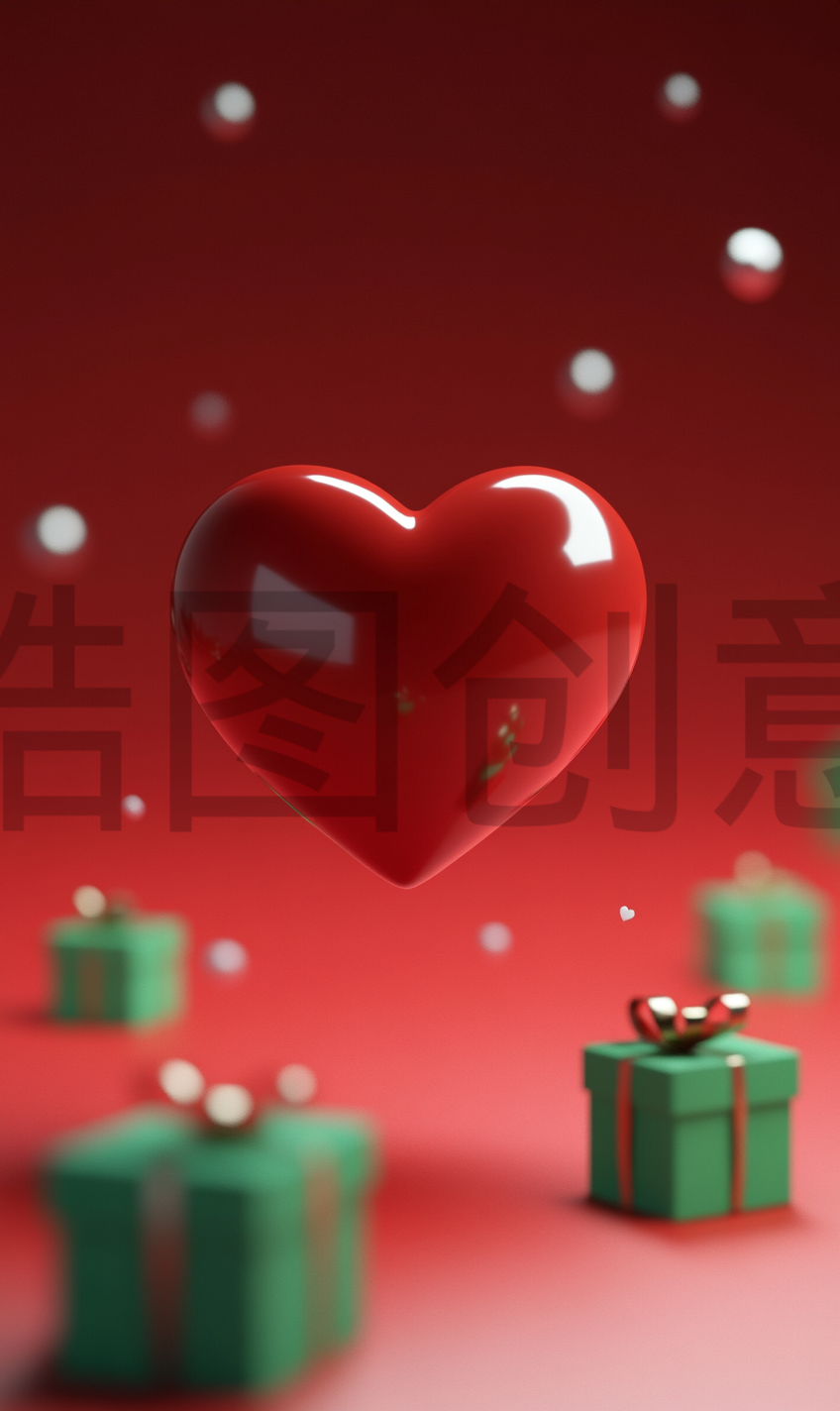 定设网-电商红色促销活动3d立体爱心礼物礼盒简约背景