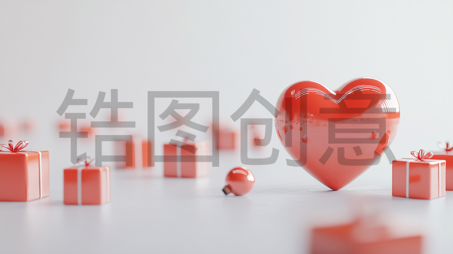 定设网-情人节3d立体红色爱心礼物礼盒背景
