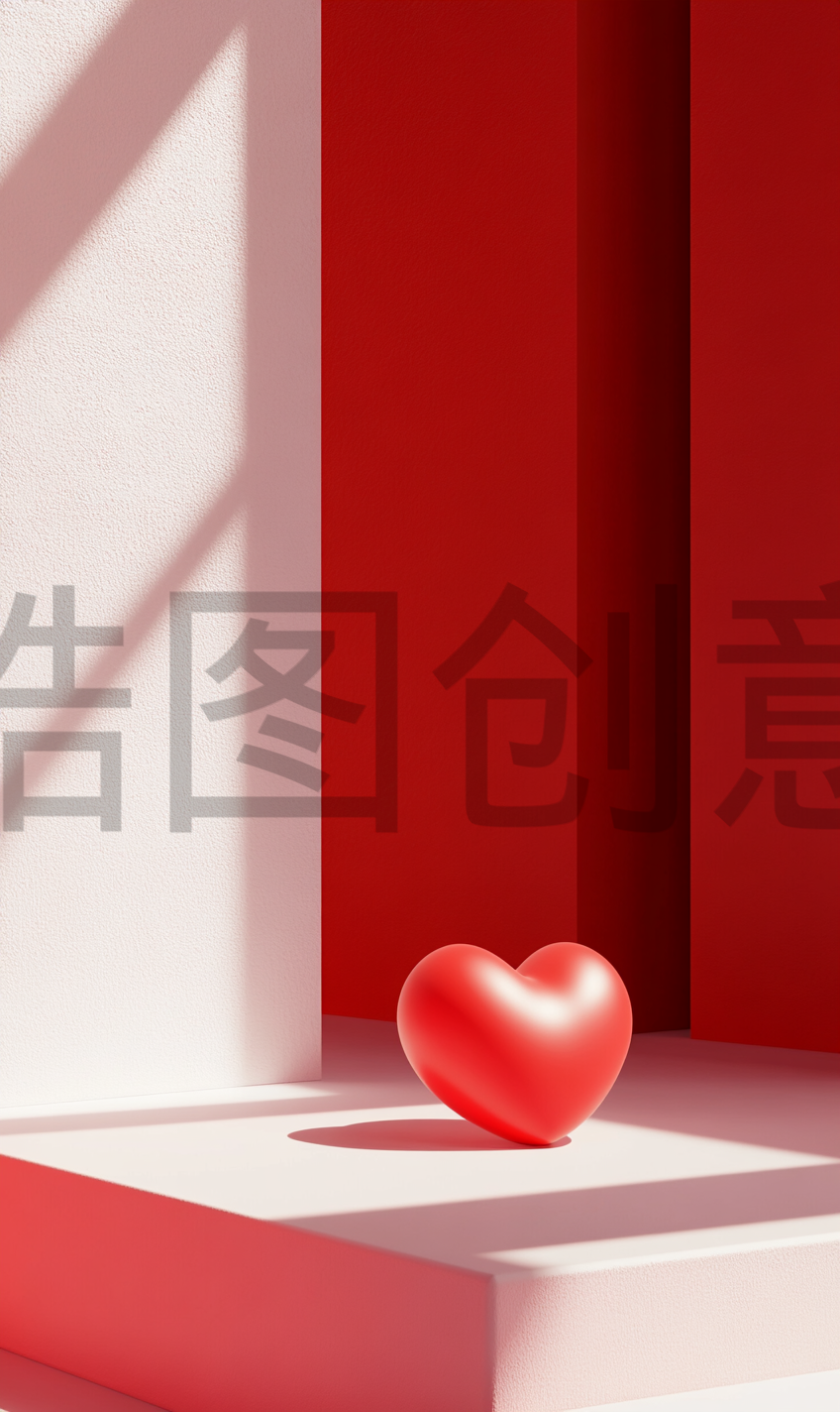 定设网-电商红色促销活动3d立体爱心礼物礼盒产品展示台简约背景