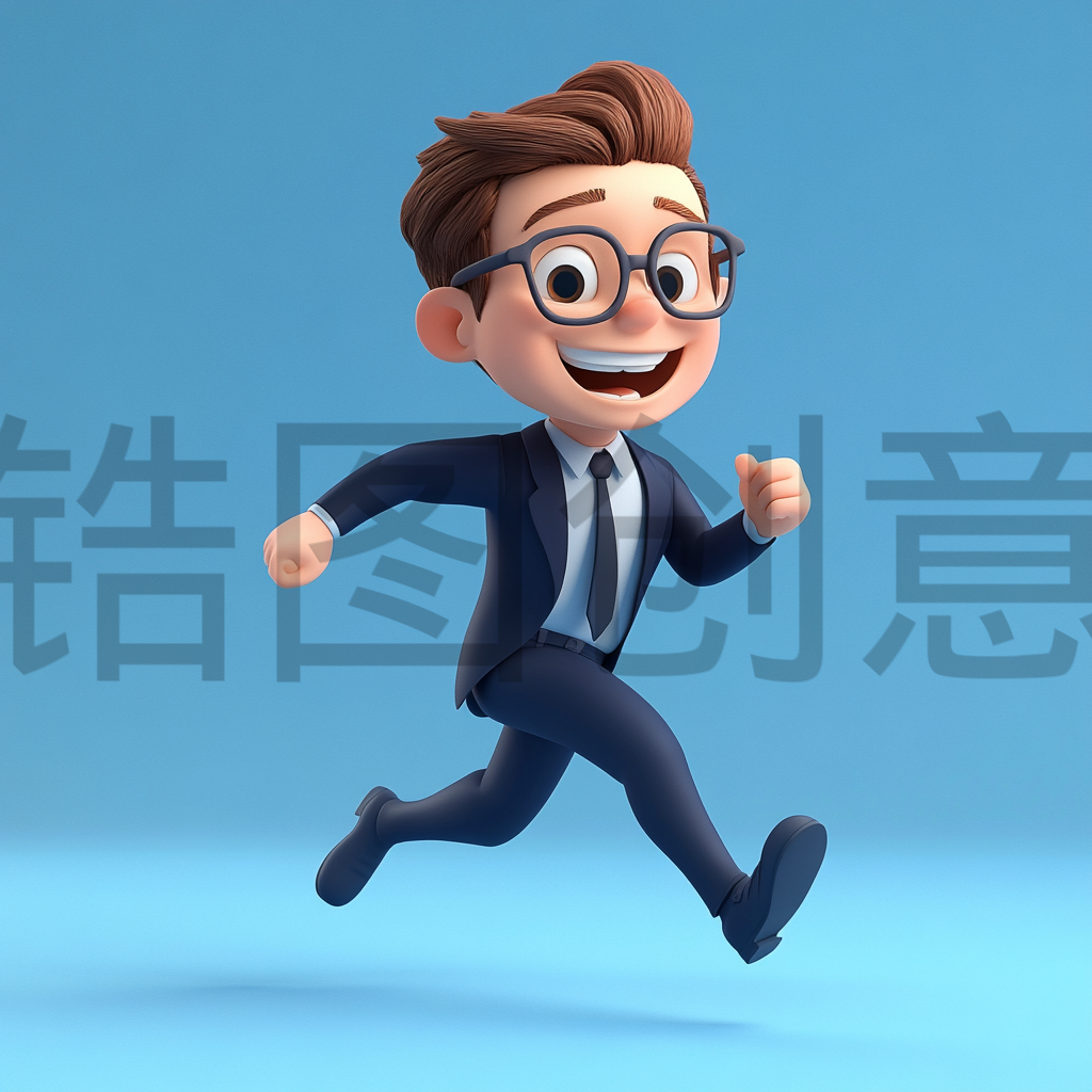 定设网-3d立白领职场人奔跑卡通人物元素