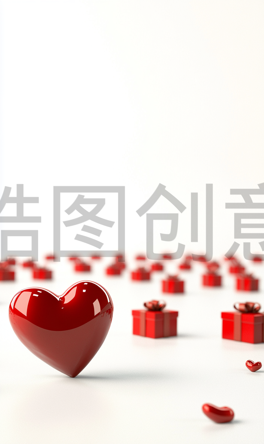 定设网-情人节3d立体红色爱心礼物礼盒背景