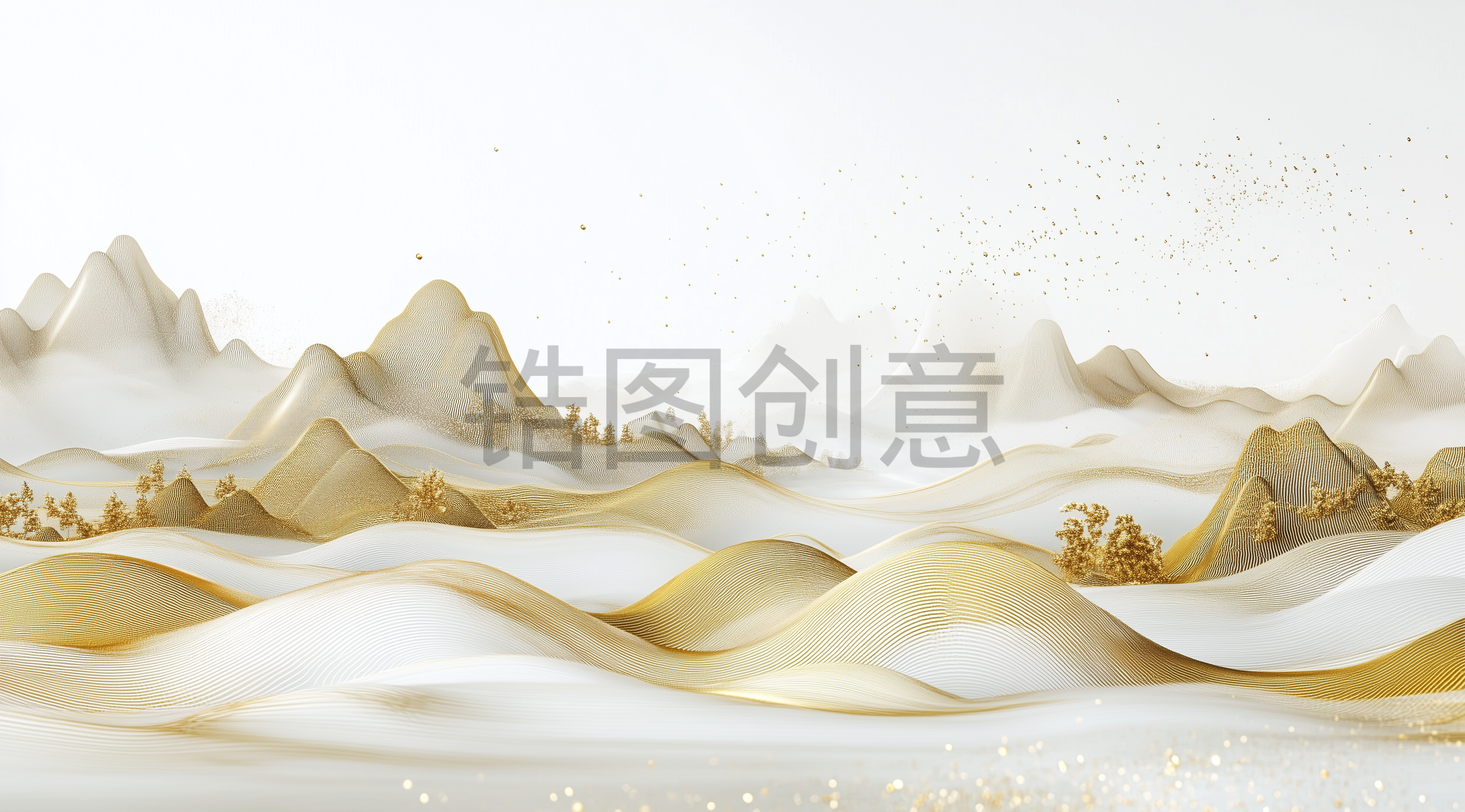 定设网-3D中式山水金色背景素材