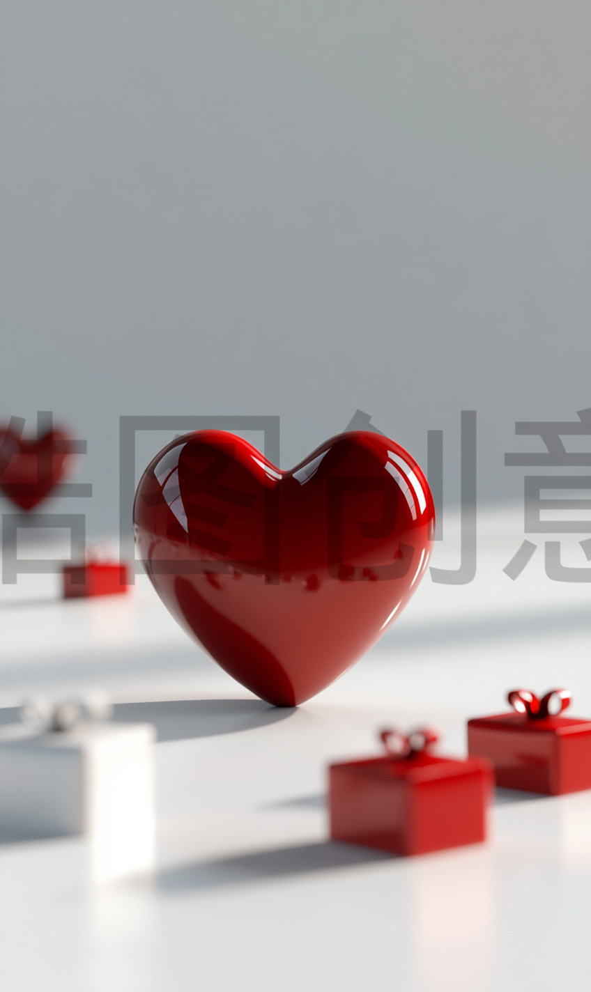 定设网-情人节促销活动3d立体红色爱心礼物礼盒简约背景