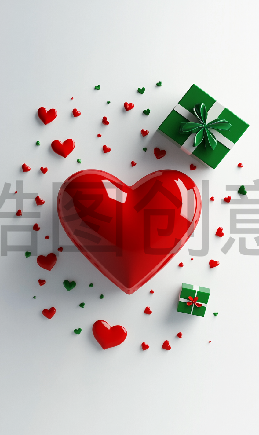 定设网-情人节俯视促销活动3d立体红色爱心礼物礼盒简约背景
