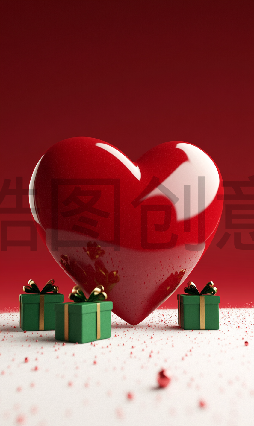 定设网-红色促销活动3d立体爱心礼物礼盒产品简约背景