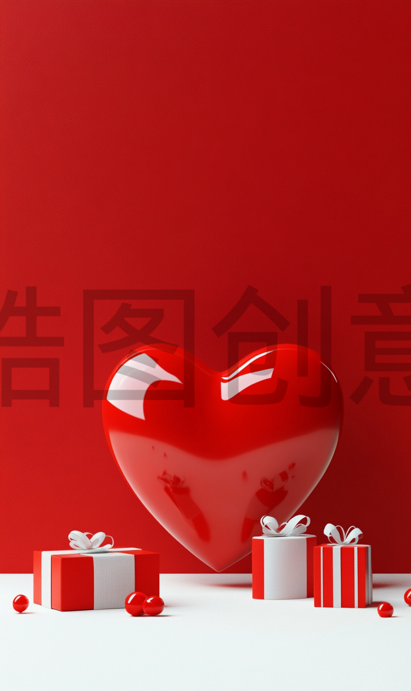 定设网-红色促销活动3d立体爱心礼物礼盒产品简约背景