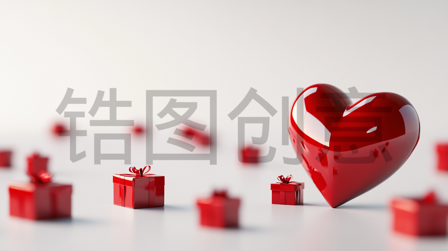 定设网-情人节电商促销活动3d立体红色爱心礼物礼盒简约背景