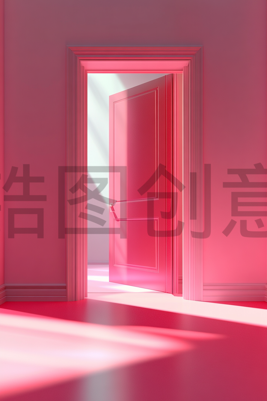 定设网-红色门透过一束光线红色背景